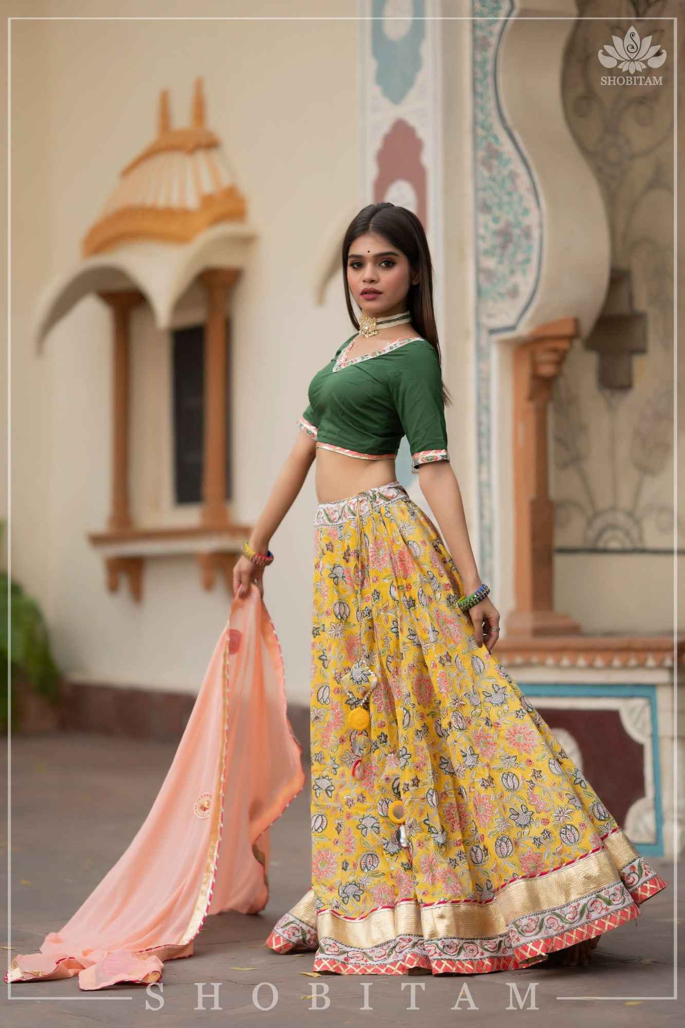 Yellow Marigold 6.5 meter Ghera 3 piece lehenga Set | Made To Order