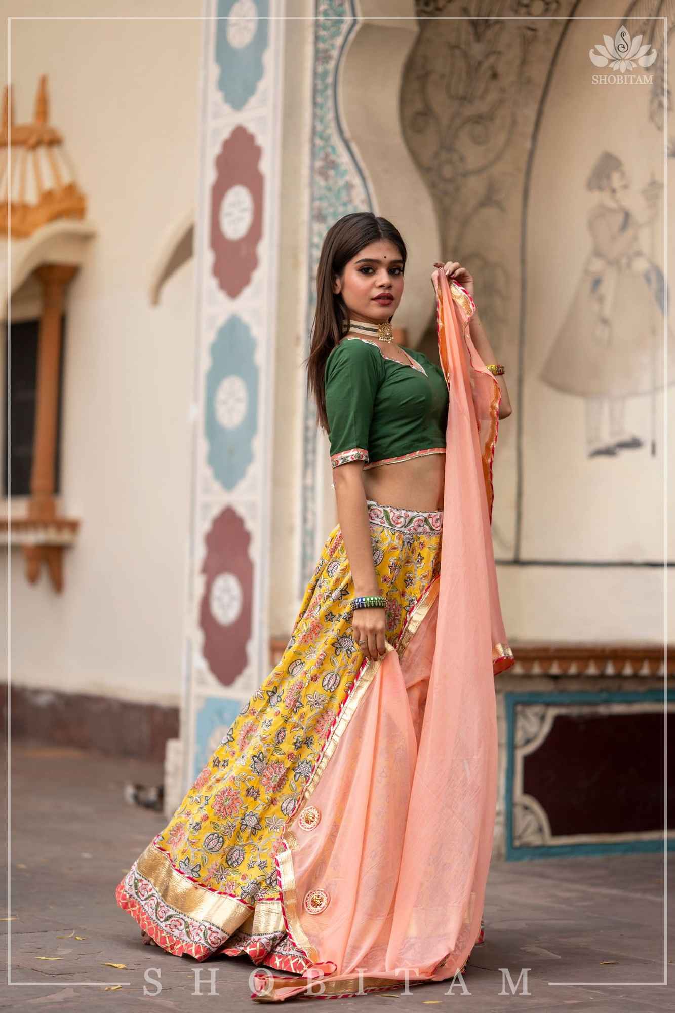 Yellow Marigold 6.5 meter Ghera 3 piece lehenga Set | Made To Order