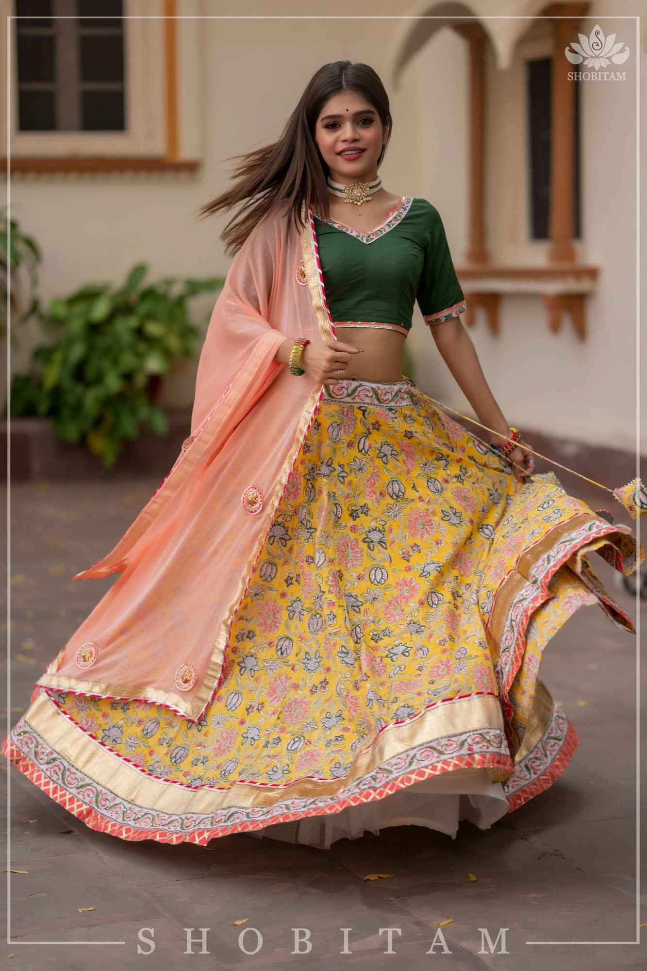 Yellow Marigold 6.5 meter Ghera 3 piece lehenga Set | Made To Order
