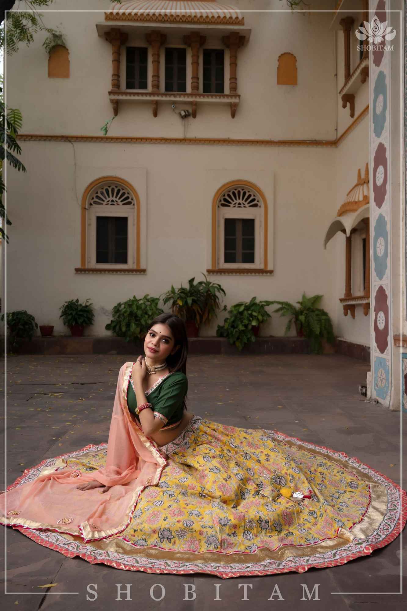 Yellow Marigold 6.5 meter Ghera 3 piece lehenga Set | Made To Order