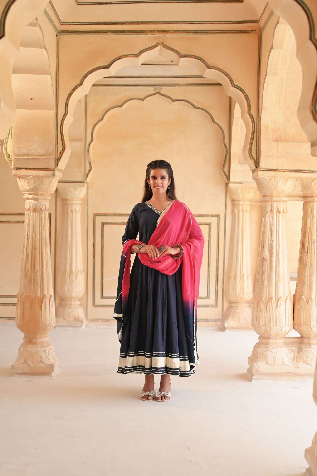 Midnight Navy Gotapatti Anarkali 3 piece Suit, Made to Order