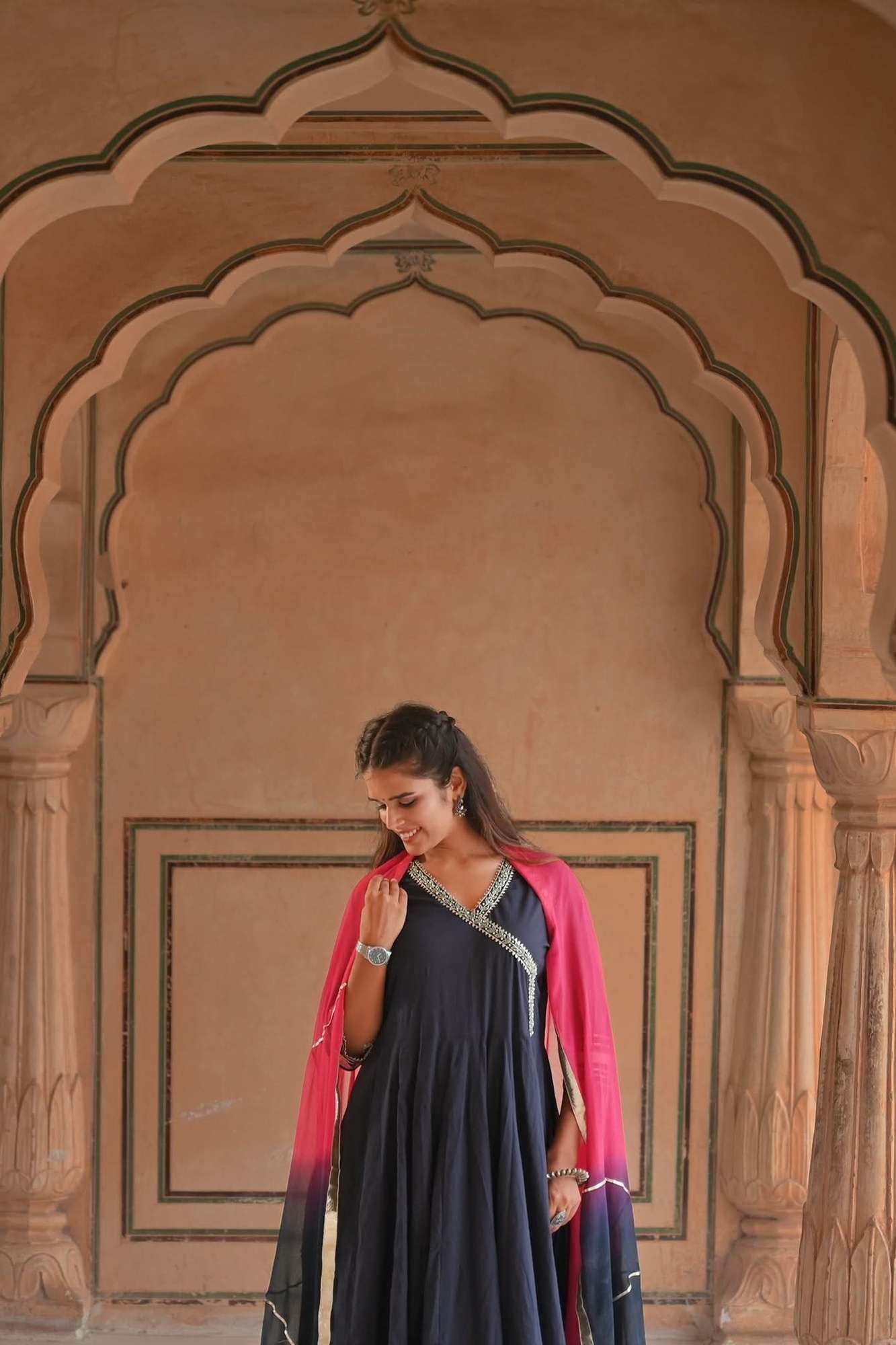 Midnight Navy Gotapatti Anarkali 3 piece Suit, Made to Order