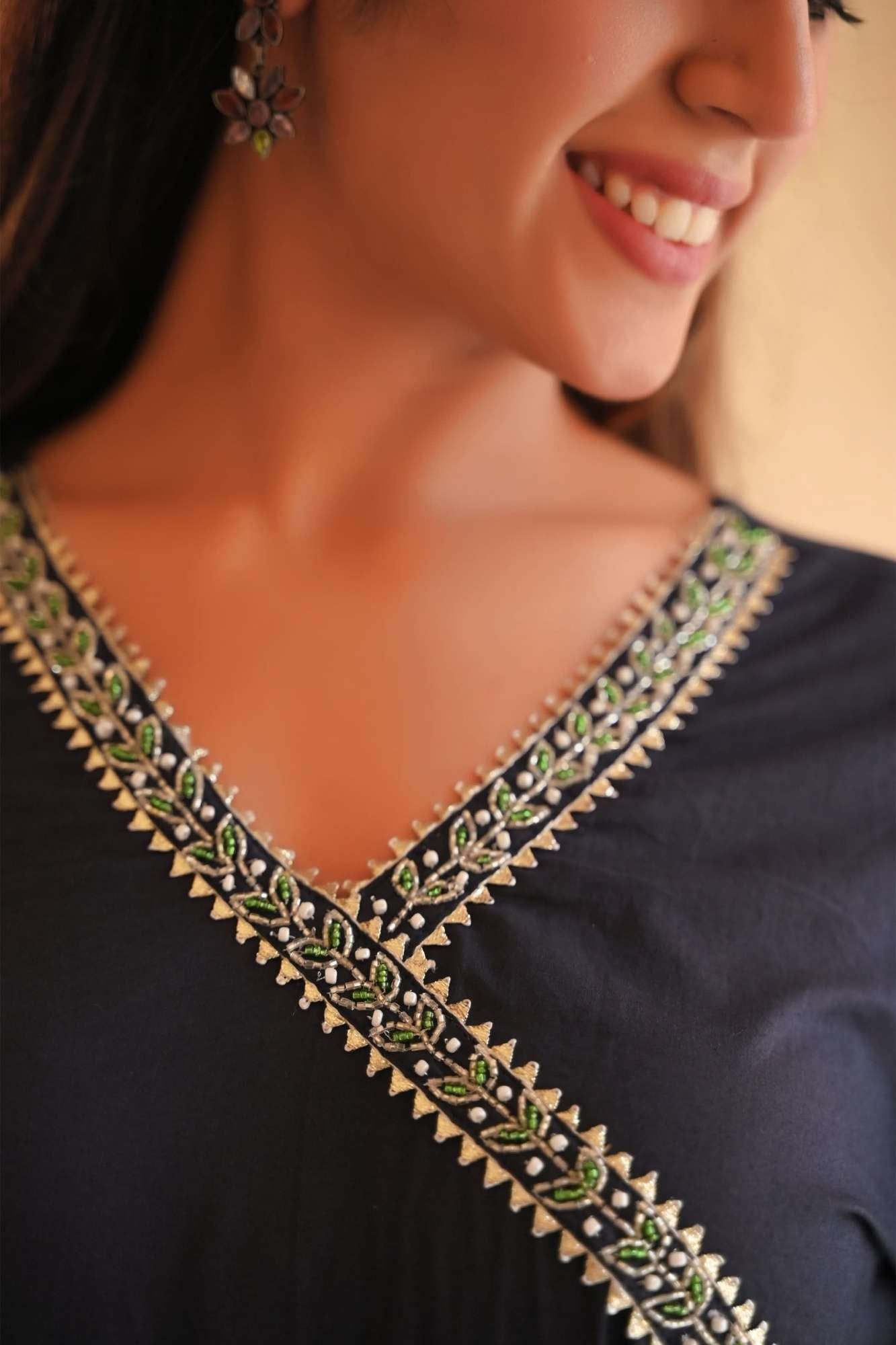 Midnight Navy Gotapatti Anarkali 3 piece Suit, Made to Order