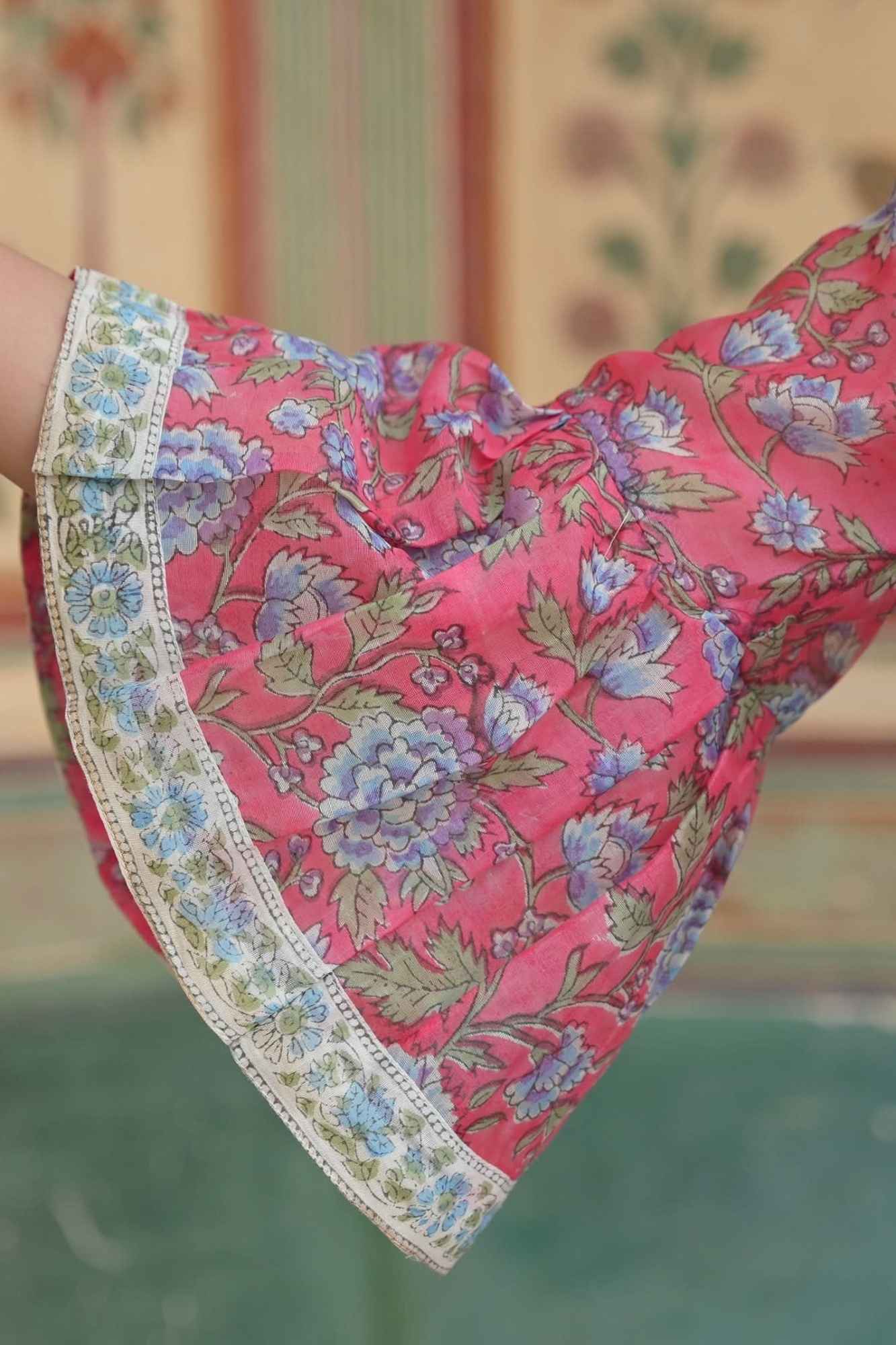 Aarna Chanderi Cotton Pink Kali 3 Piece Suit, Made to Order