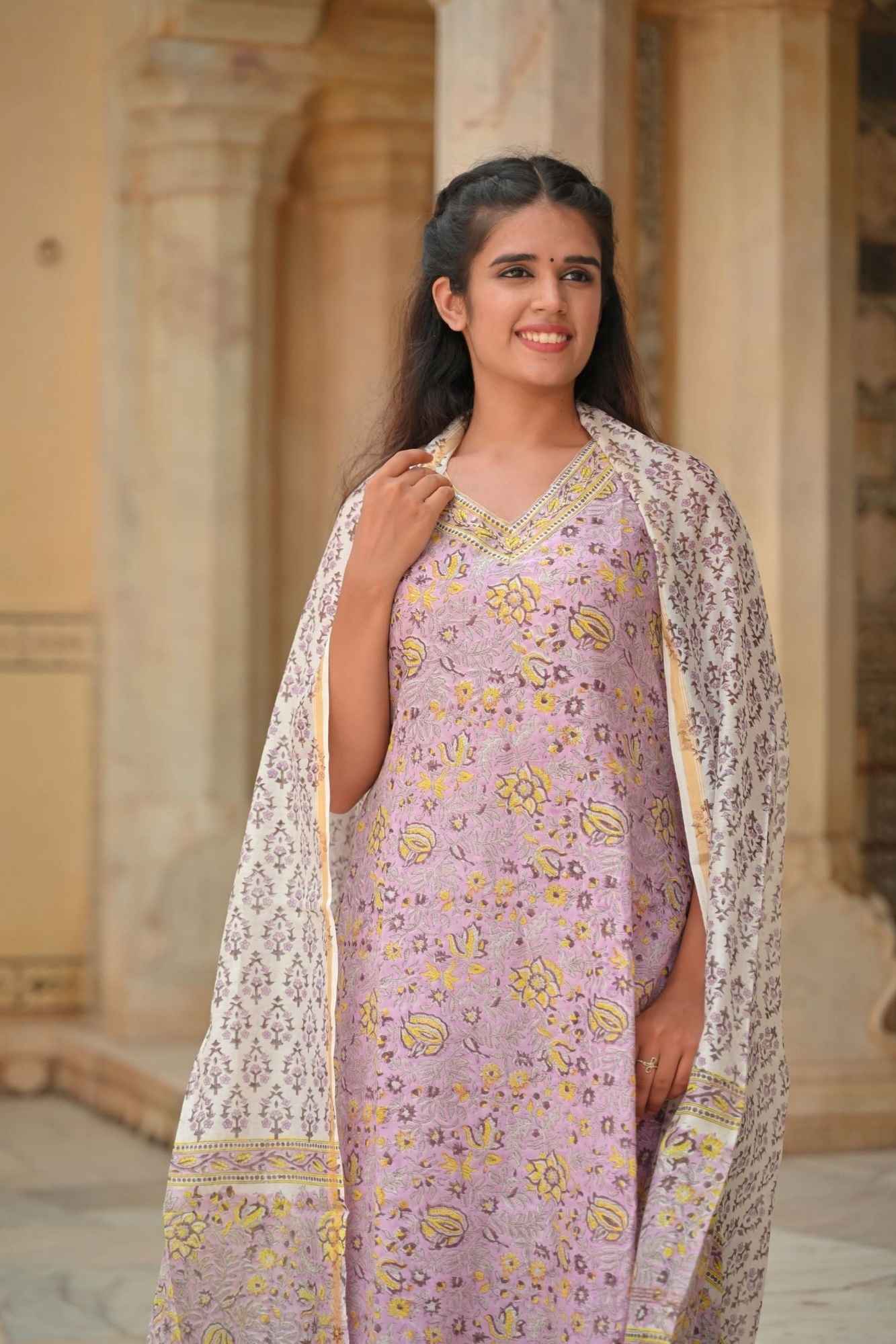 Asawari 3 piece Suit Set in Chanderi Cotton, Made to order, Sleeve option available