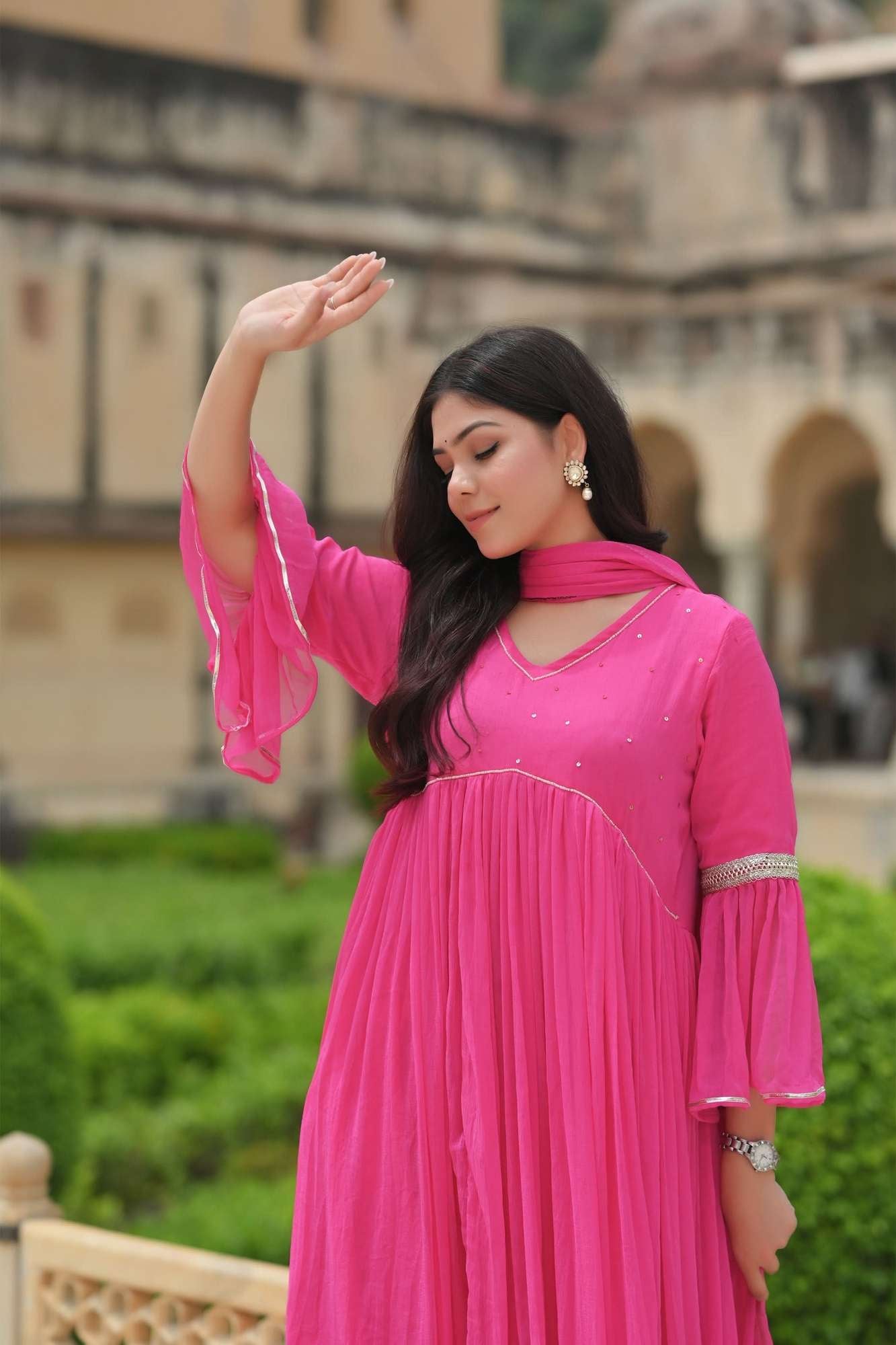 Rani Love Pleated Fish Tail Yoe Cut Pleated Anarkali Set, Made to Order