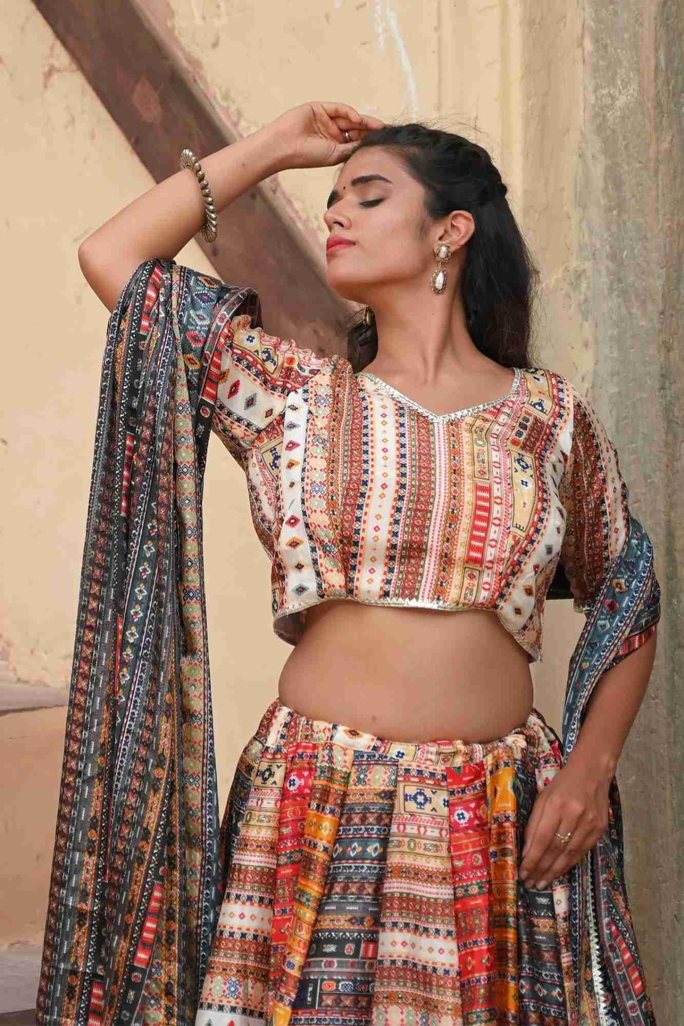 Raas Kalidar Lehenga Set in bold hues and Gotta patti embellishments, Made to Order