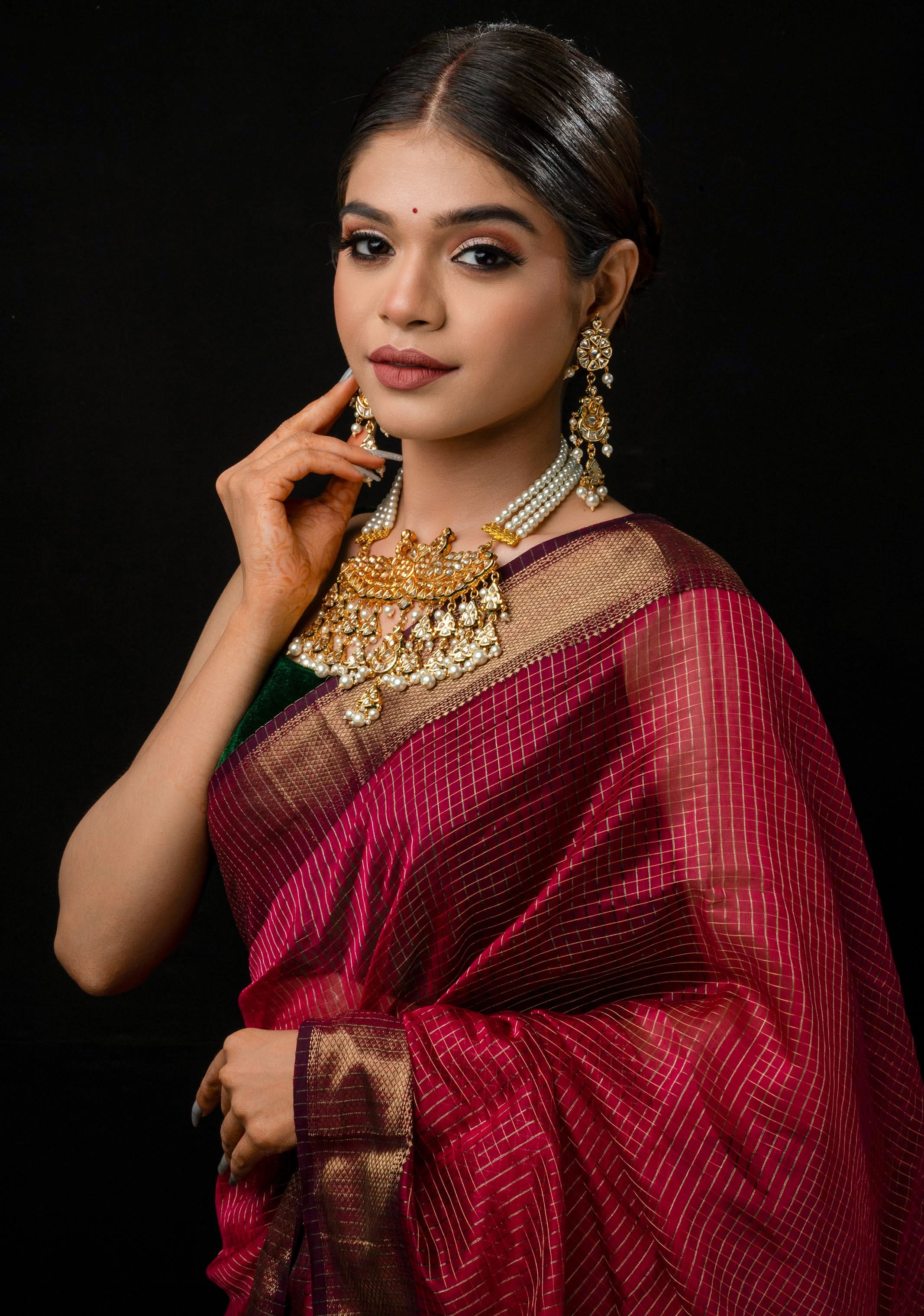 Statement Twin Peacock White Kundan Necklace Set with three rows of beads and 4.2" Long Earrings | SHOBITAM