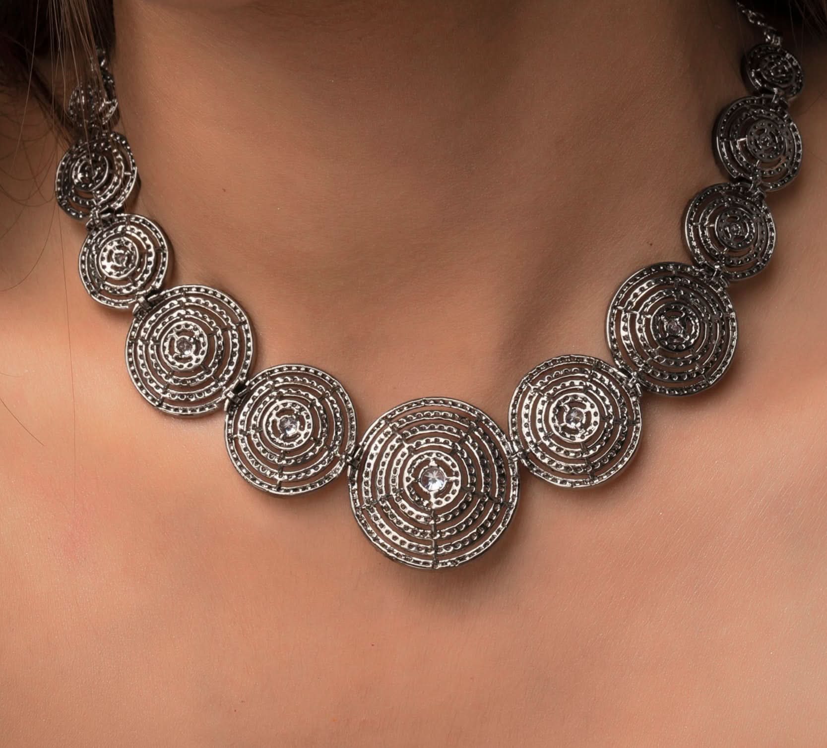Dark Powder CZ Stone Studded Halo design Necklace | SHOBITAM