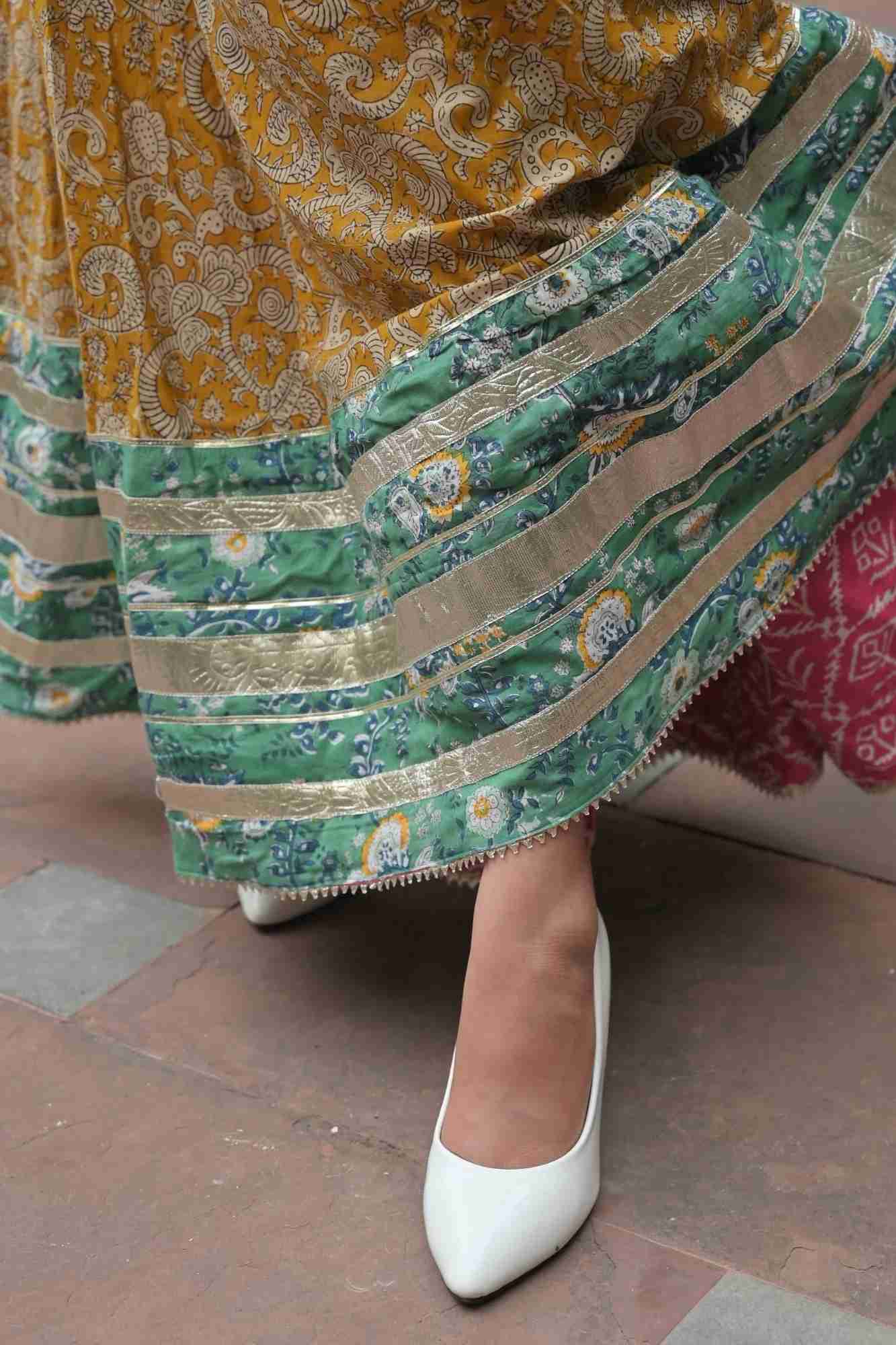 Mustard Love Peasant Top with Umbrella Cut Skirt For Woman, Twinning option available. | Made To Order