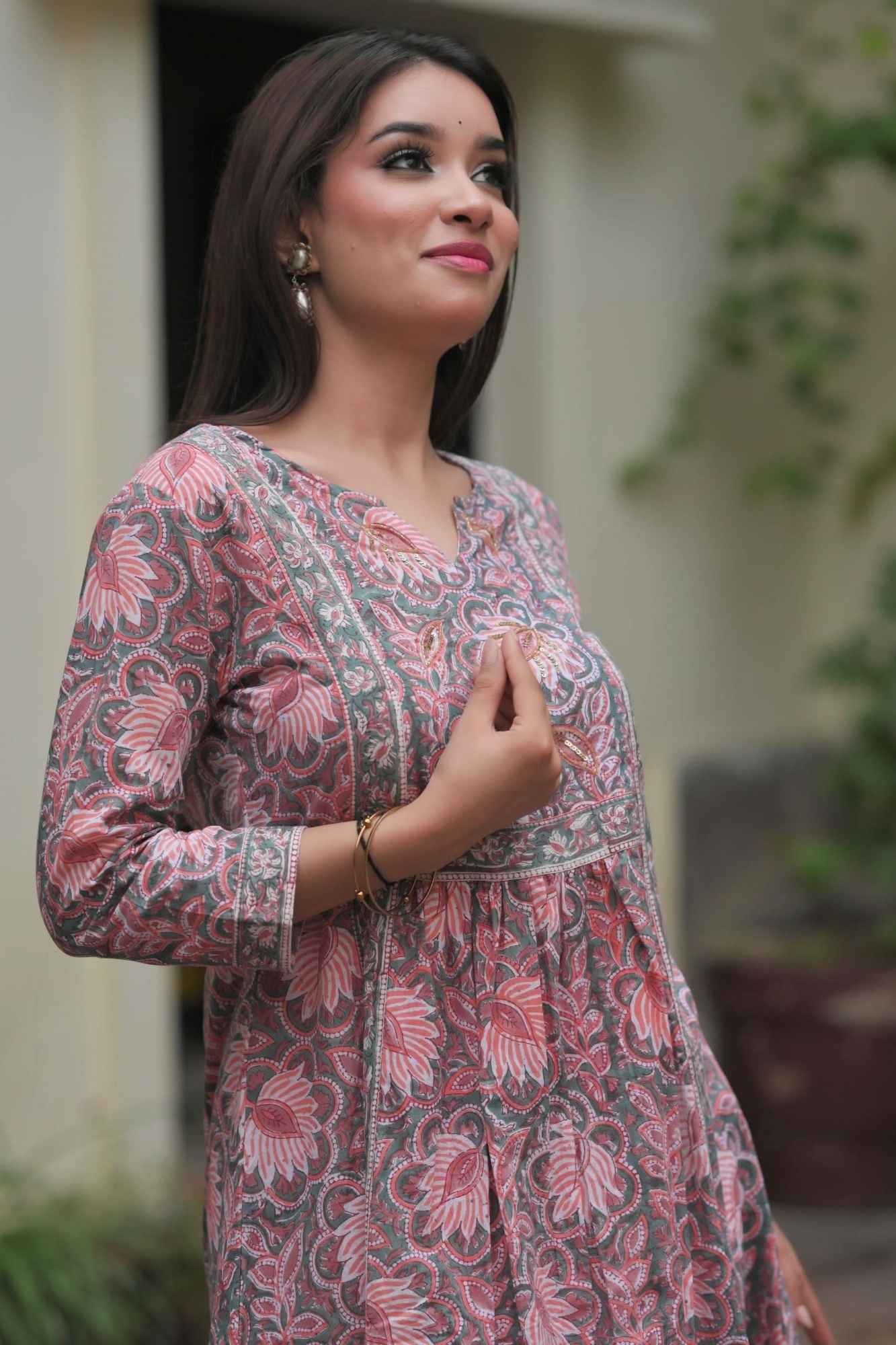 Seher block print Kurta with Dhoti pants - 2 piece Set | Made To Order