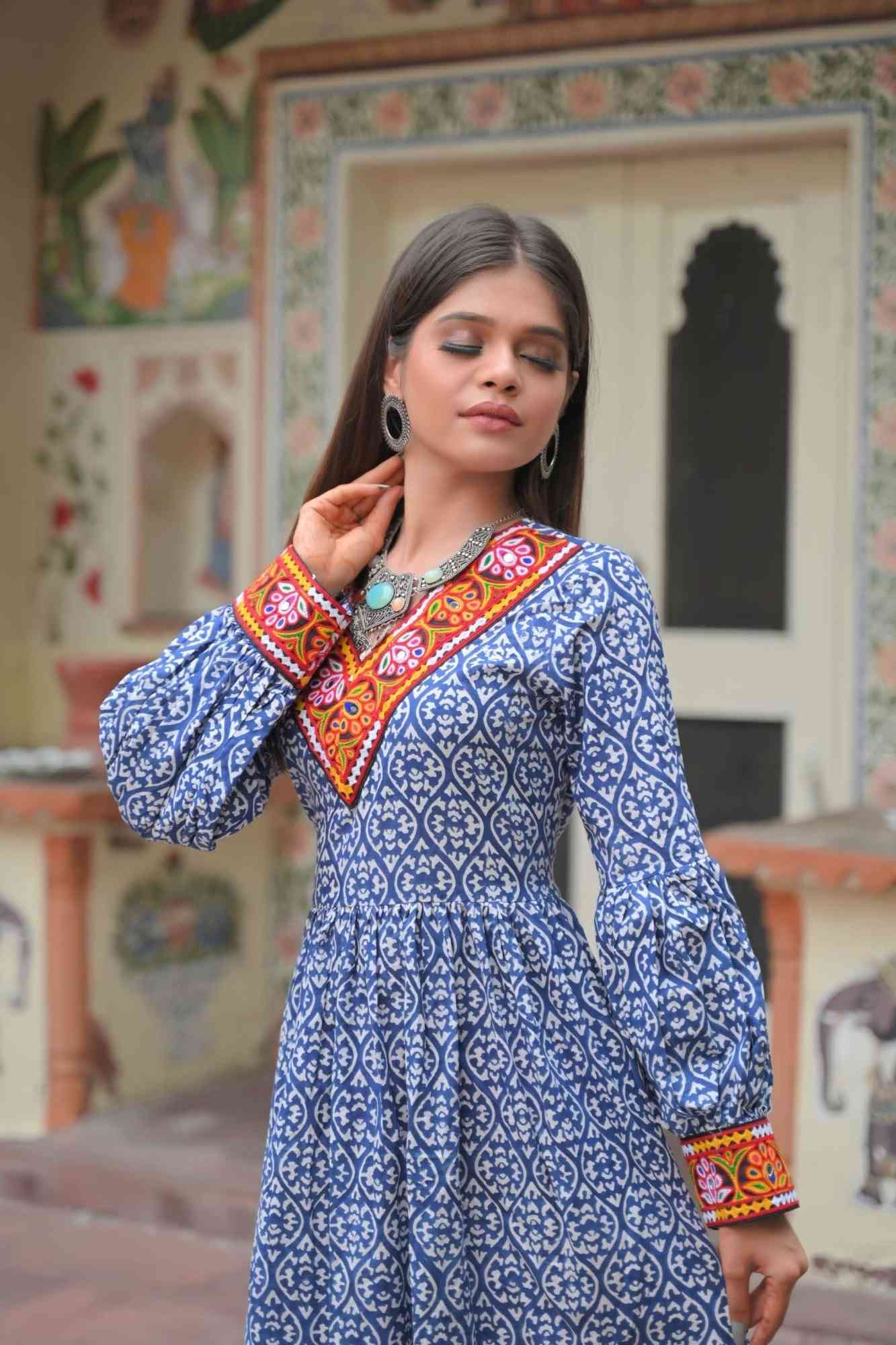 Mermaid fusion handblock print dress | Made To Order