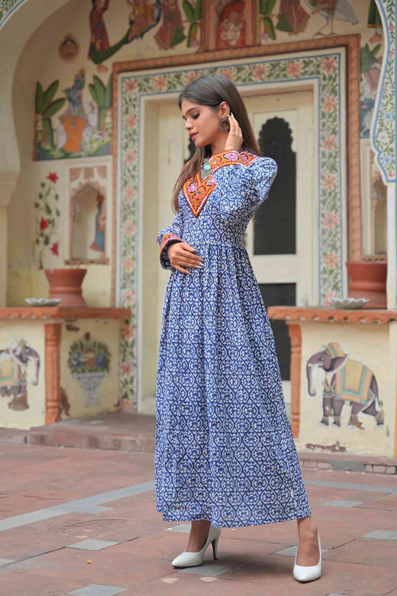 Mermaid fusion handblock print dress | Made To Order