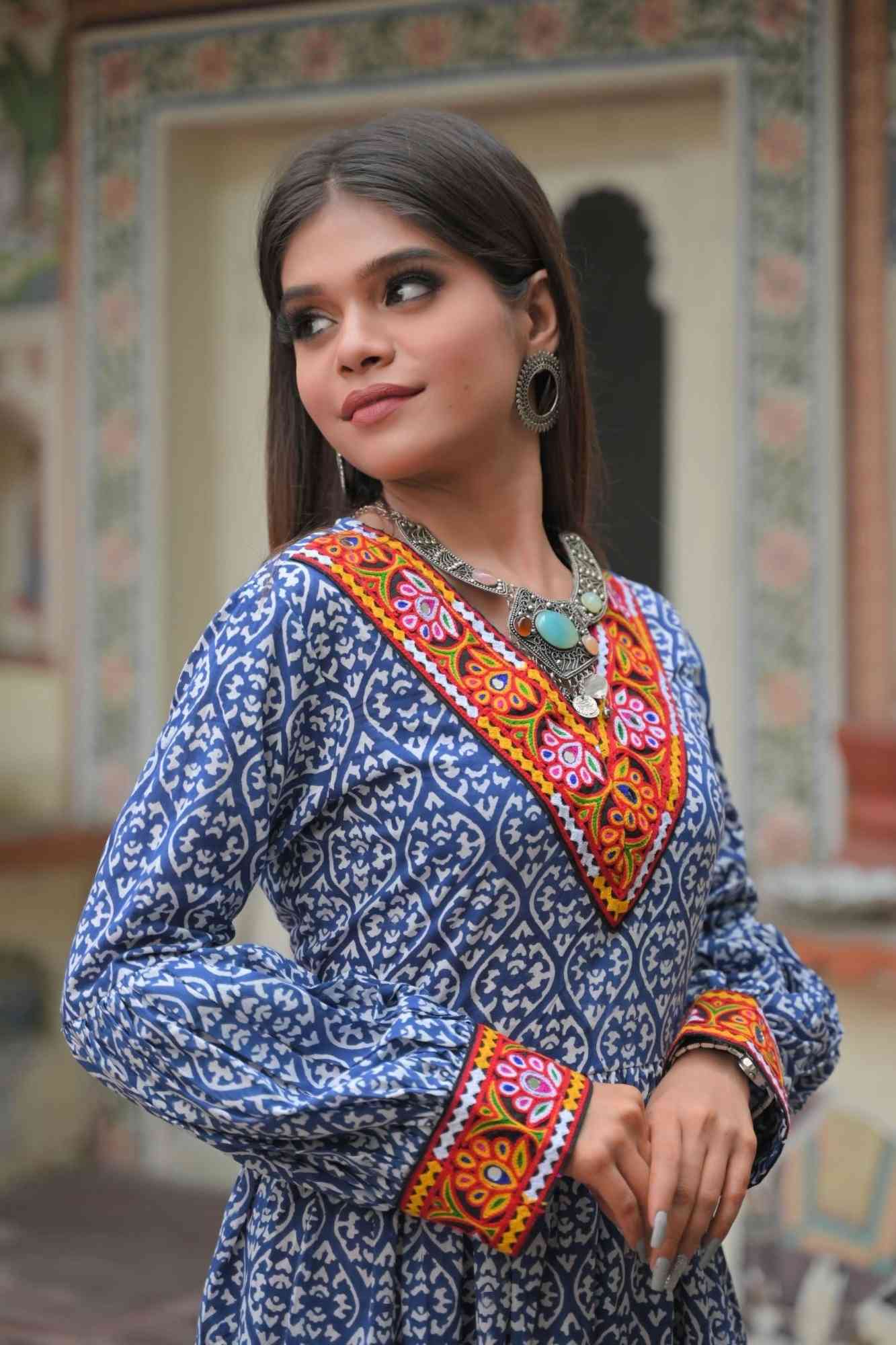 Mermaid fusion handblock print dress | Made To Order