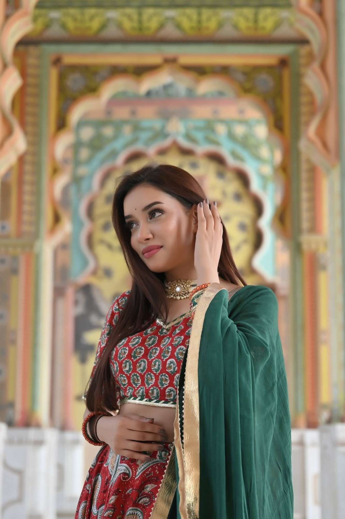 Red Paisley Lehenga handcrafted with hand block print cotton | Made To Order