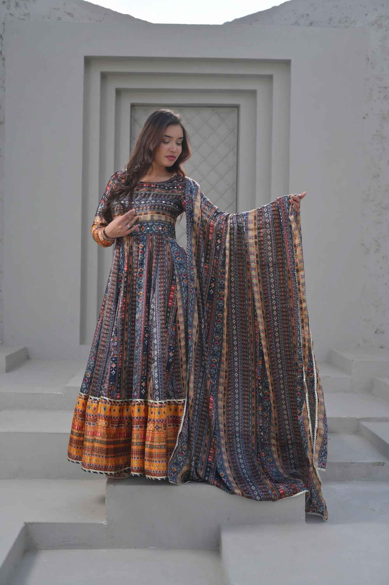 Patola Print Kalidaar 3 Piece Suit | Made To Order