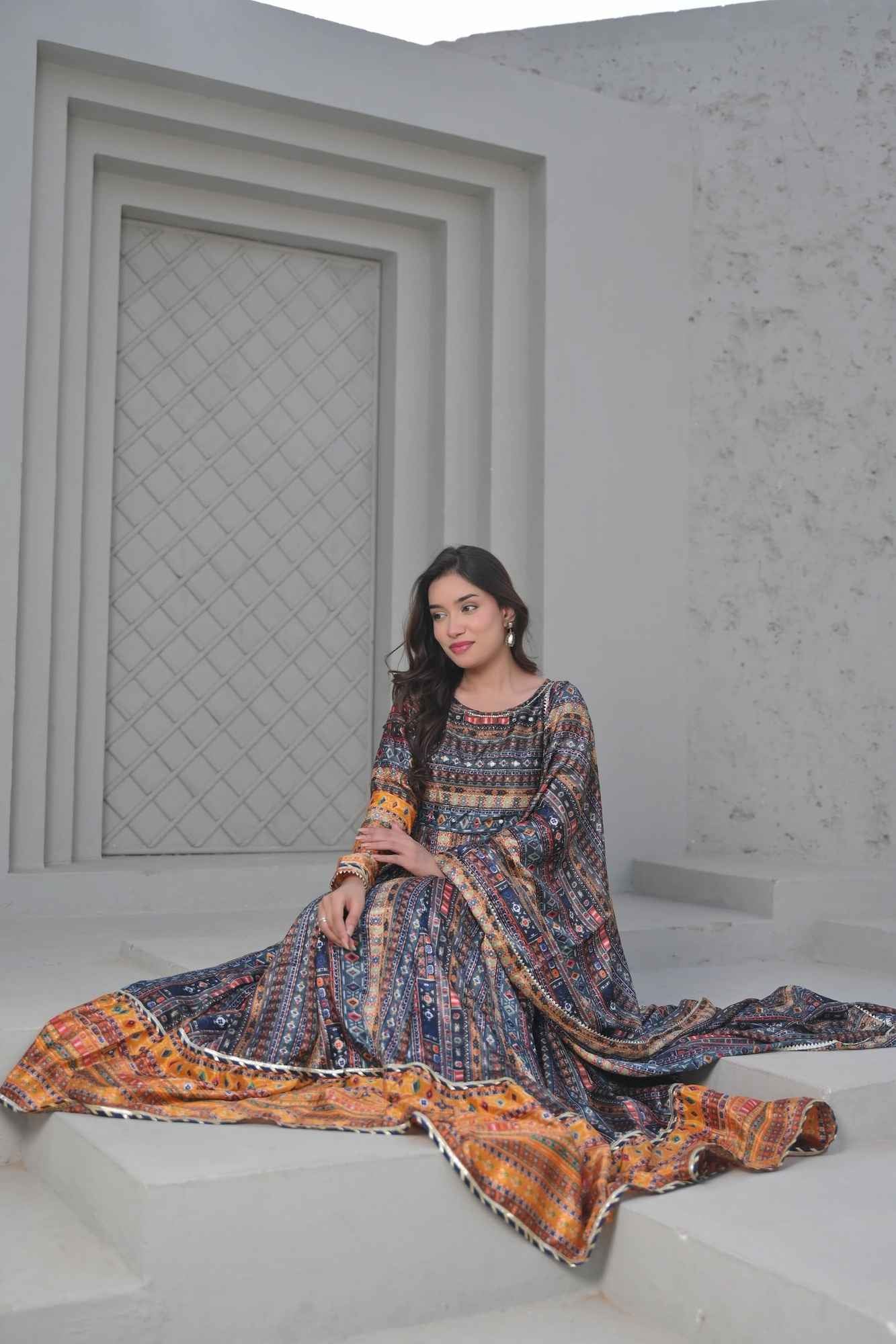 Patola Print Kalidaar 3 Piece Suit | Made To Order