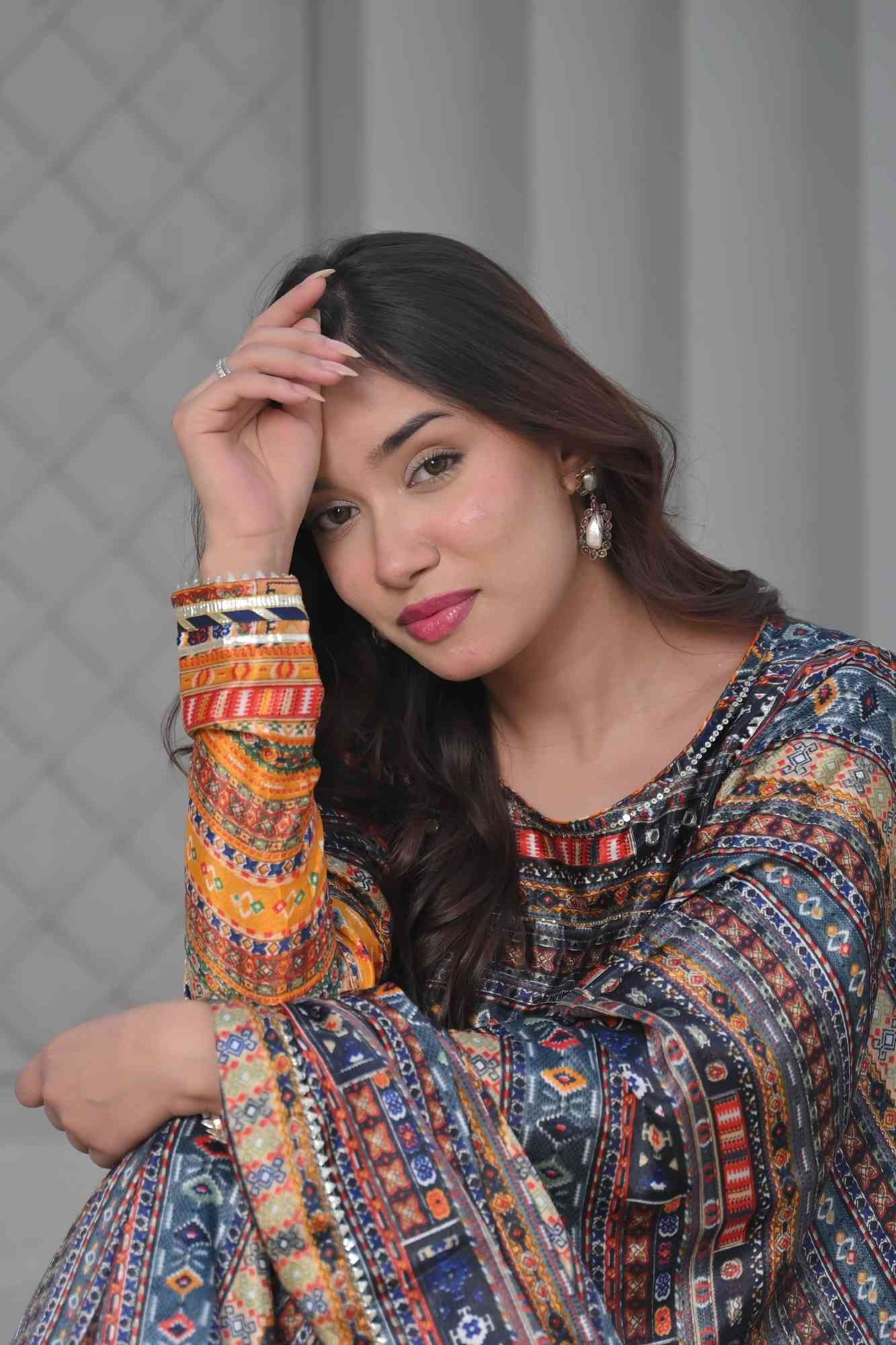 Patola Print Kalidaar 3 Piece Suit | Made To Order