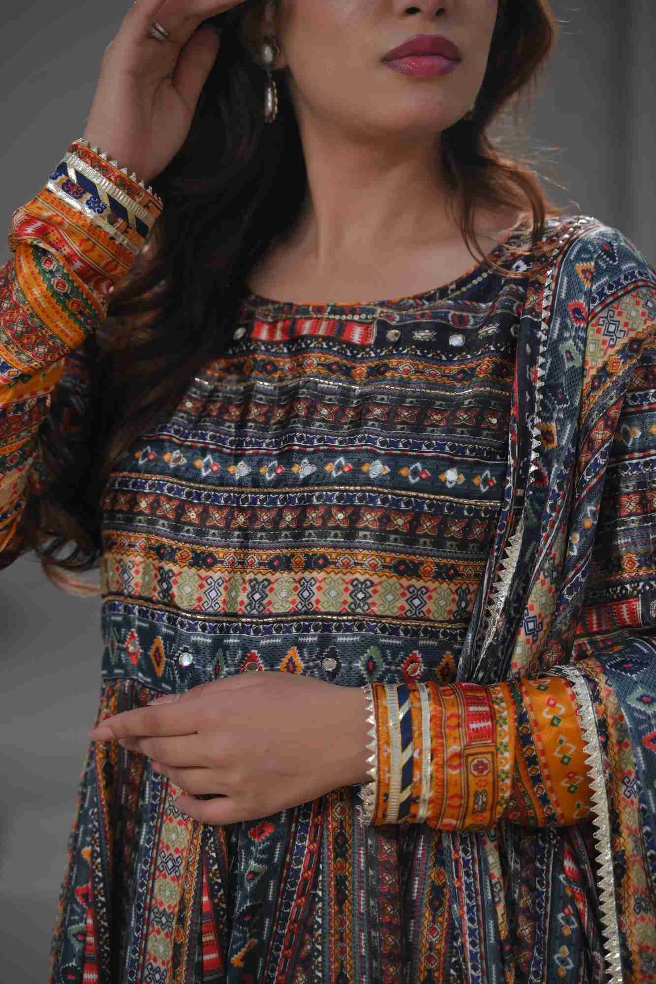 Patola Print Kalidaar 3 Piece Suit | Made To Order