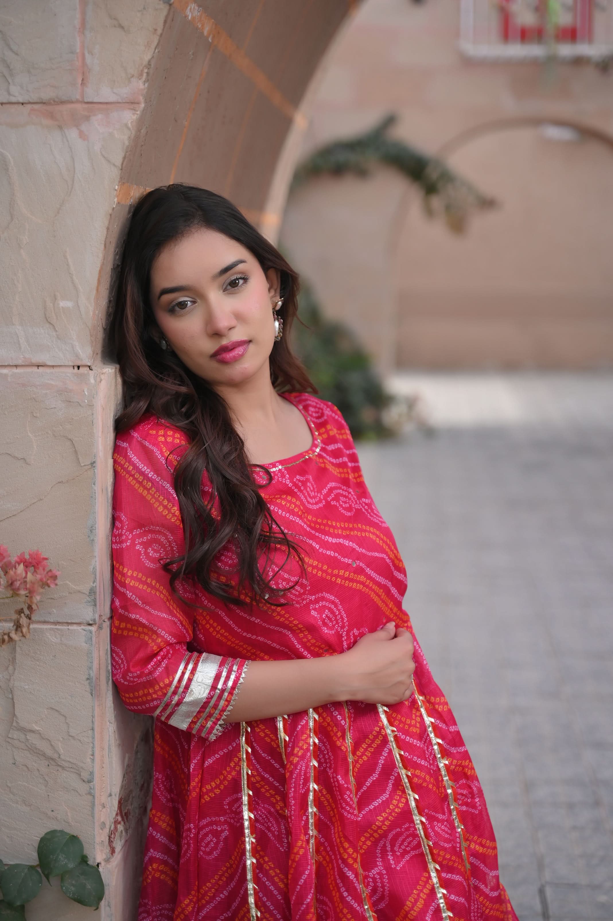 Baisa Bandhej Anarkali 3 PIece set with Dupatta and Leggings | Made To Order | SHOBITAM