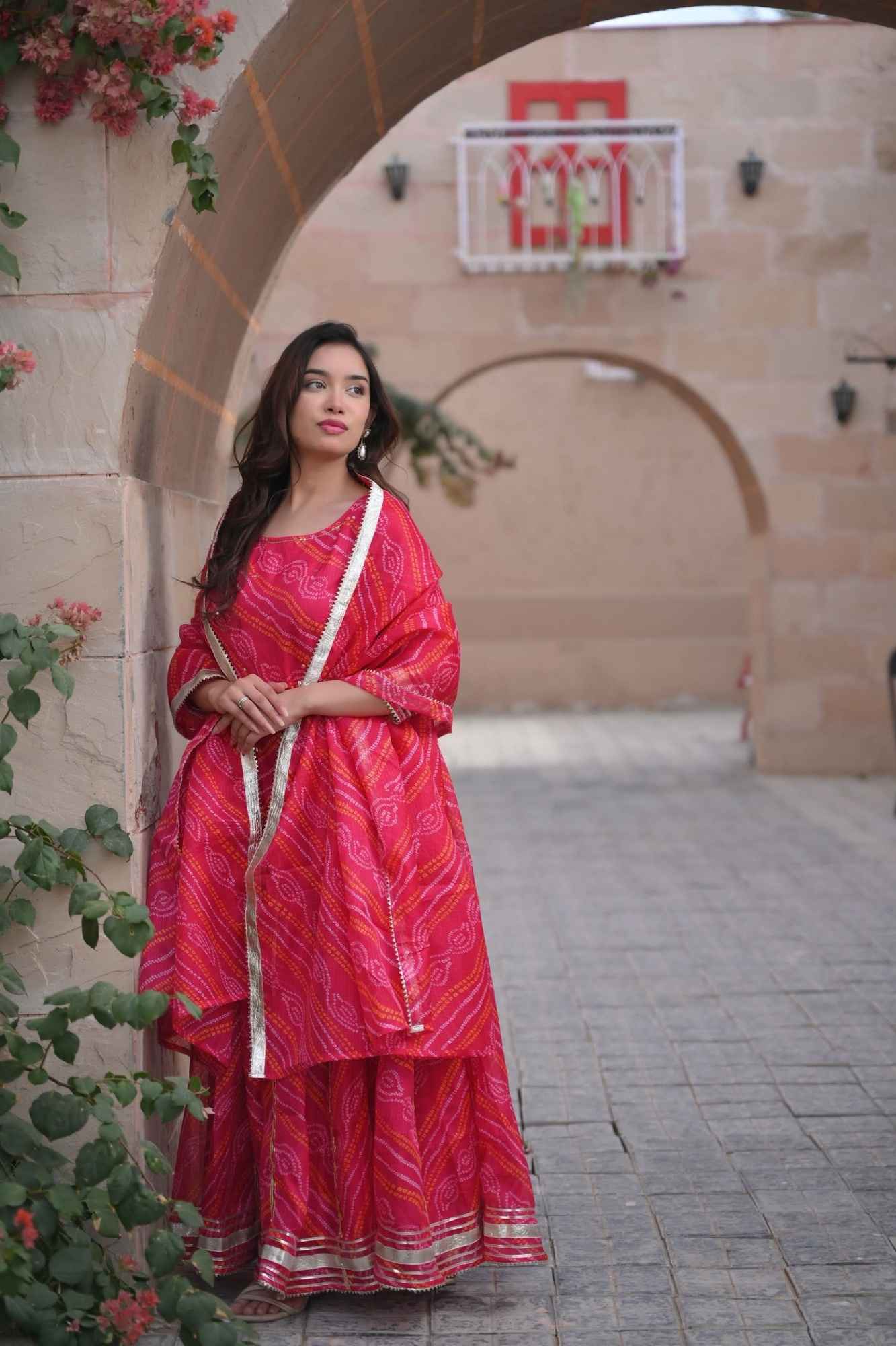 Baisa Bandhej Anarkali 3 PIece set with Dupatta and Leggings | Made To Order