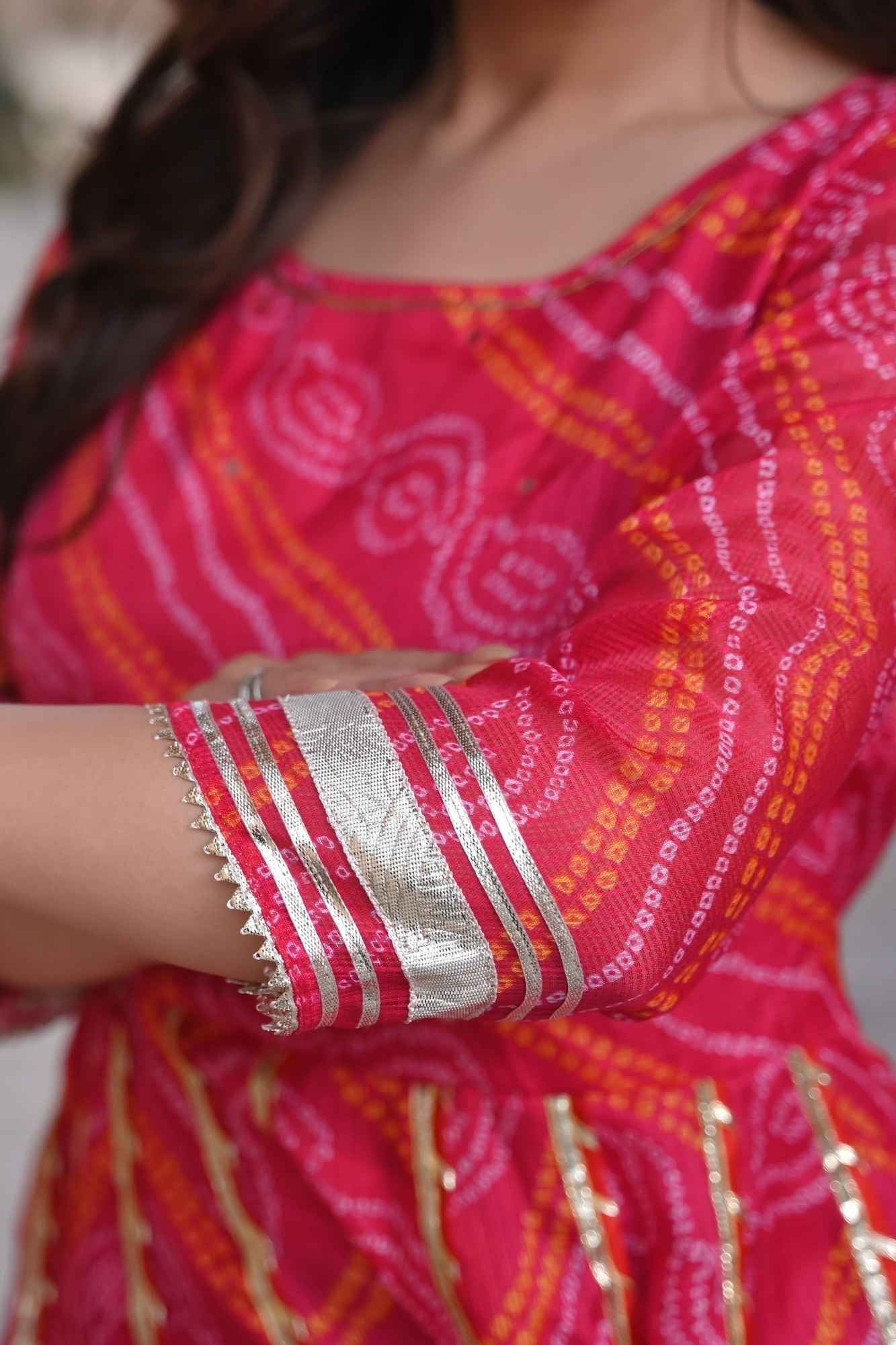 Baisa Bandhej Anarkali 3 PIece set with Dupatta and Leggings | Made To Order