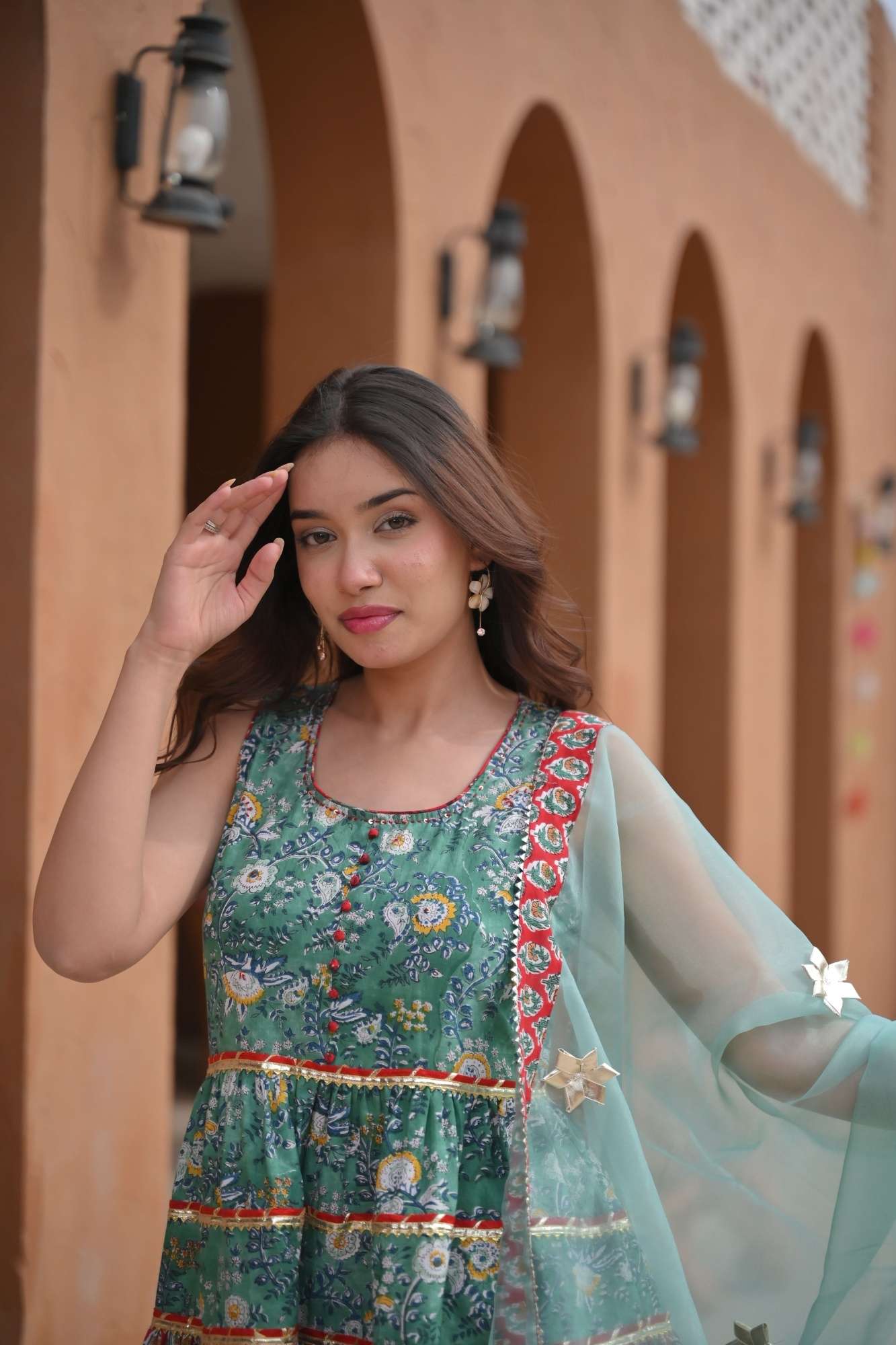 Veda Red Teal Kurta Gharara 3 piece set | Made To Order