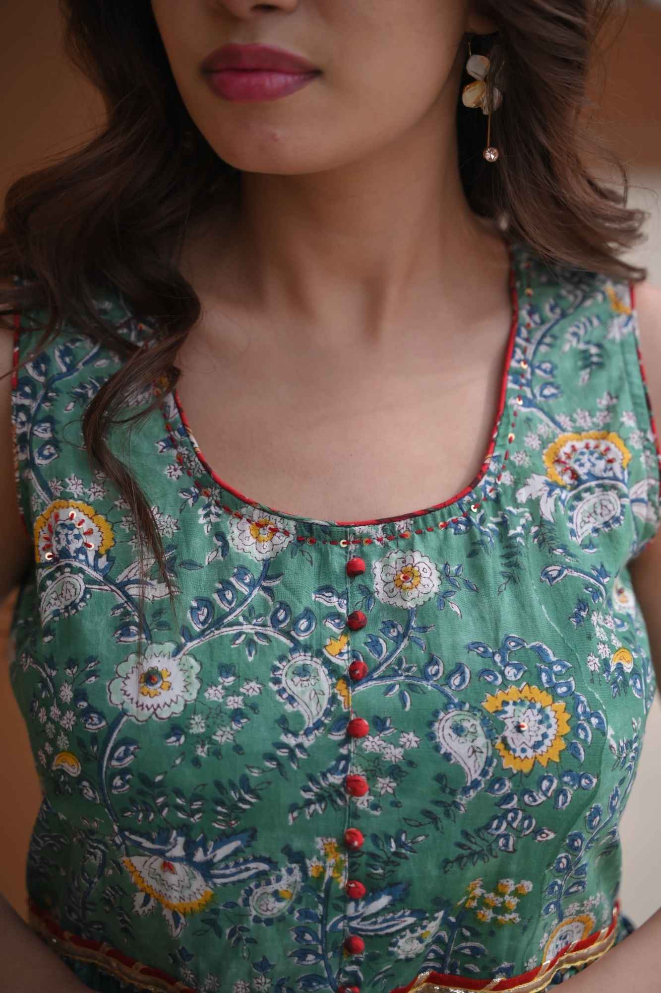 Veda Red Teal Kurta Gharara 3 piece set | Made To Order