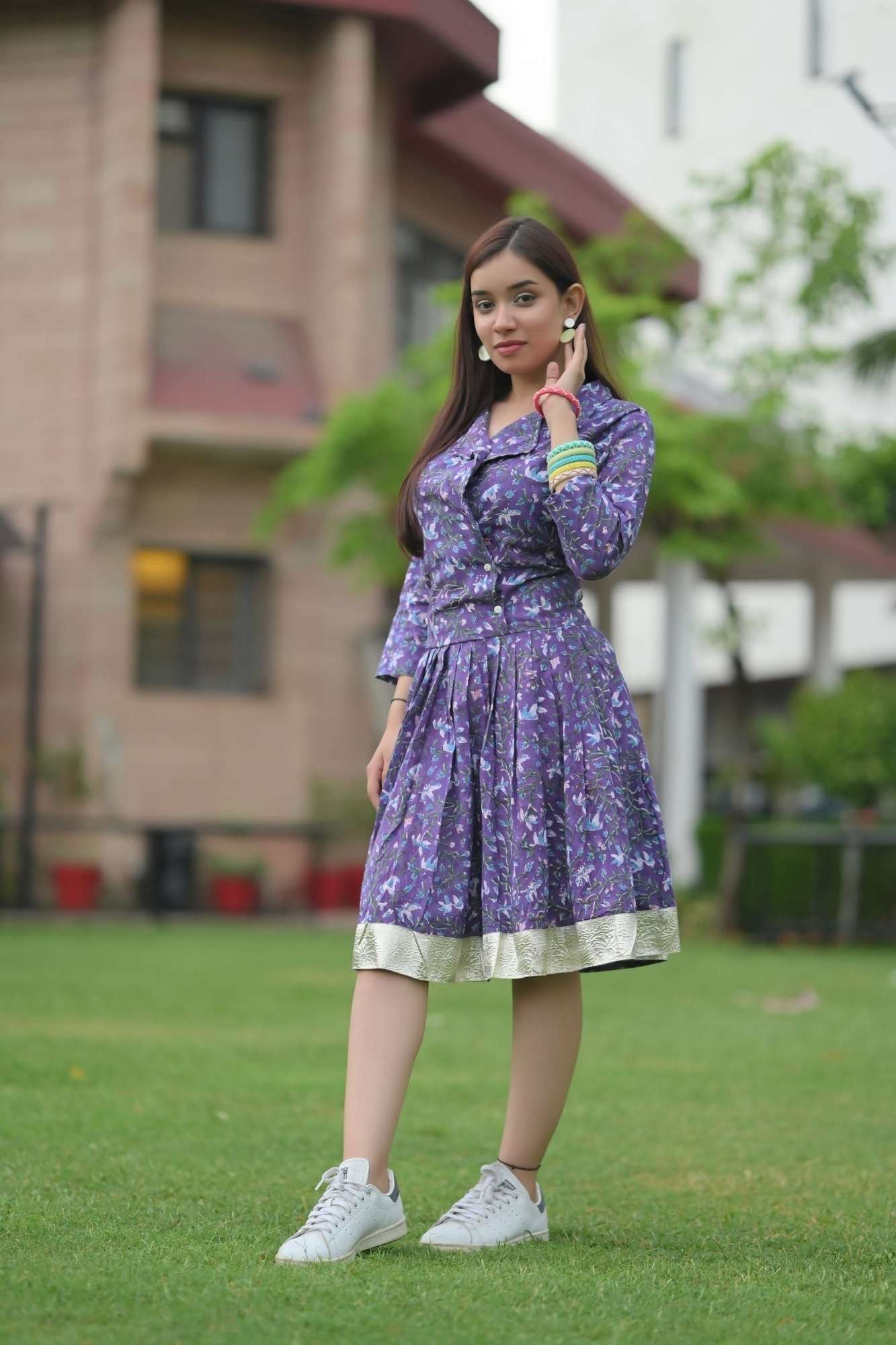 Jamun Brunch dress with Collar and Lace detailing, in Hand Block Printed Cotton | Made to Order