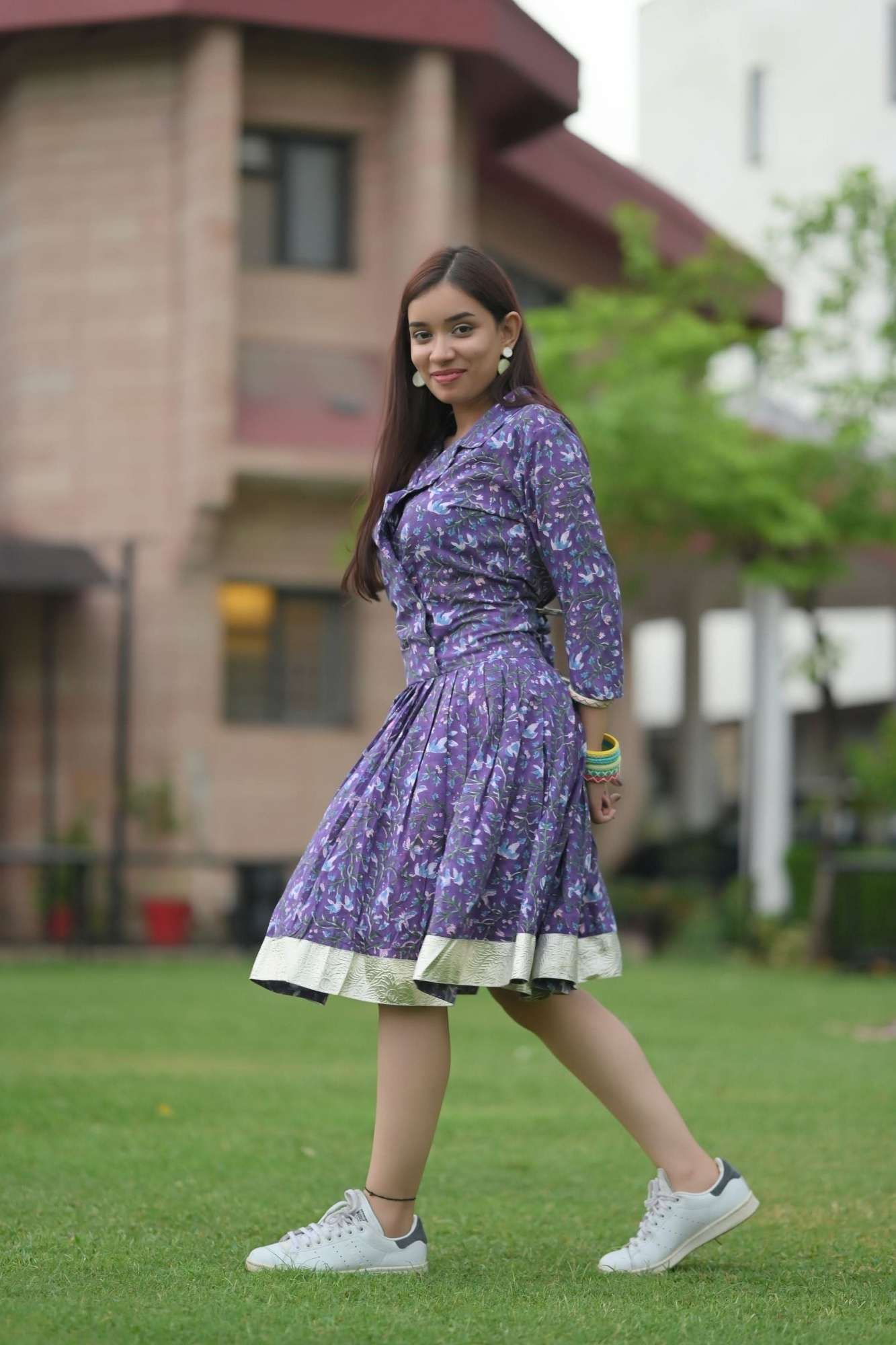 Jamun Brunch dress with Collar and Lace detailing, in Hand Block Printed Cotton | Made to Order