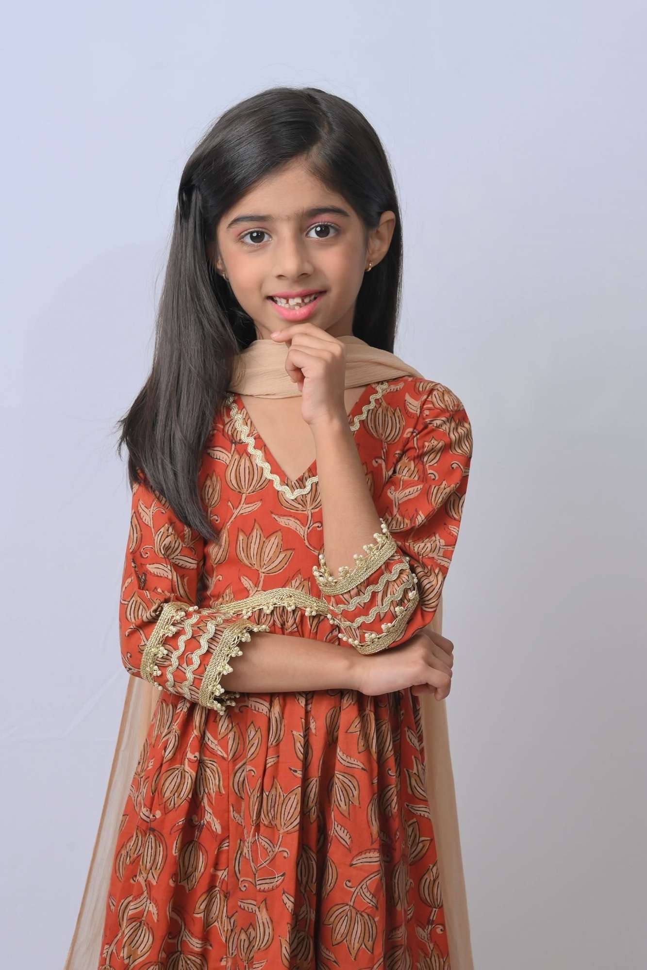 Radhika Bagru Print Pleated 3 piece Anarkali set | Made To Order