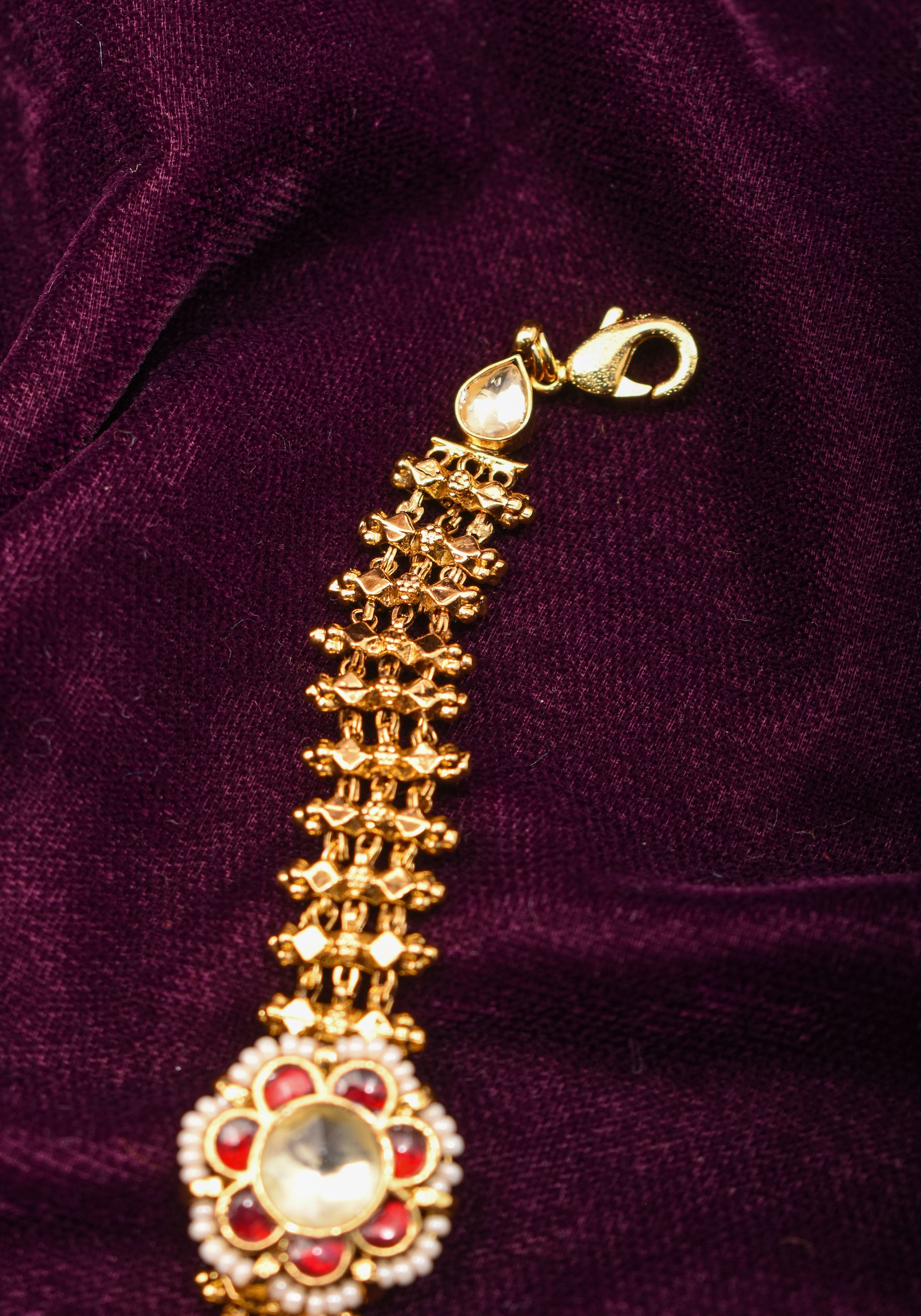 Microplated Gold Tone Flexible Design Bracelet Set with Floral Center | Shobitam