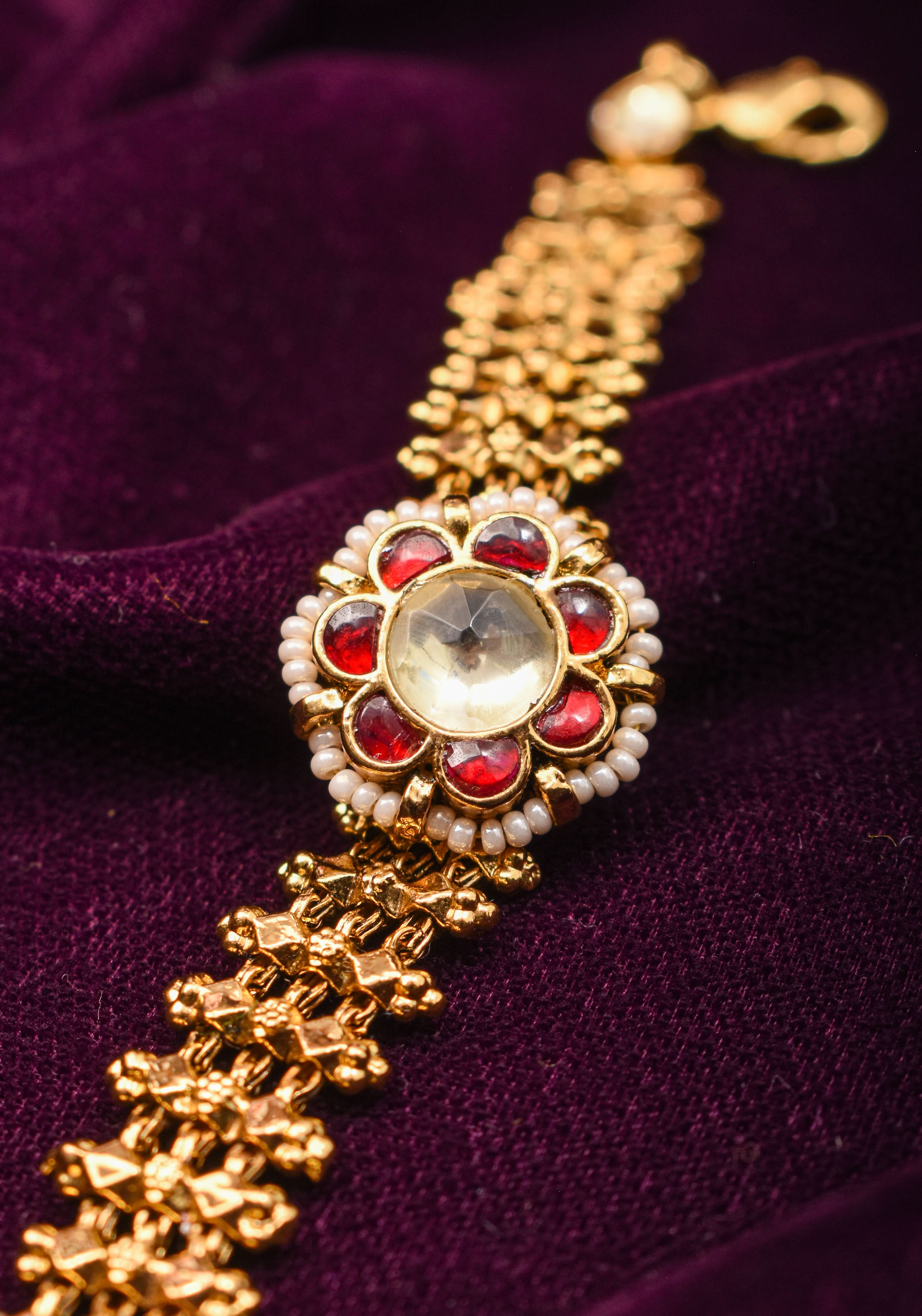 Microplated Gold Tone Flexible Design Bracelet Set with Floral Center | Shobitam