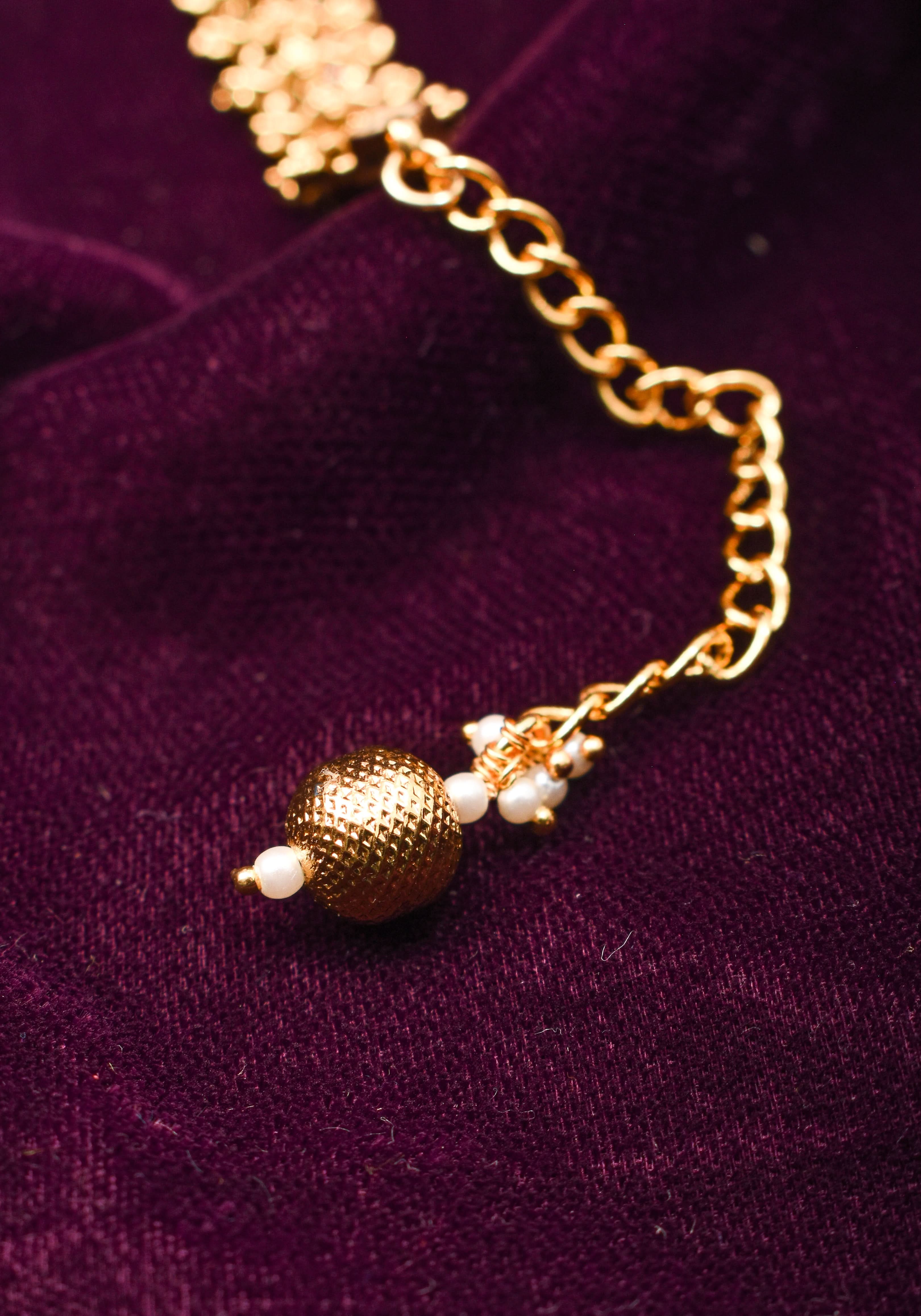 Microplated Gold Tone Flexible Design Bracelet Set with Floral Center | Shobitam