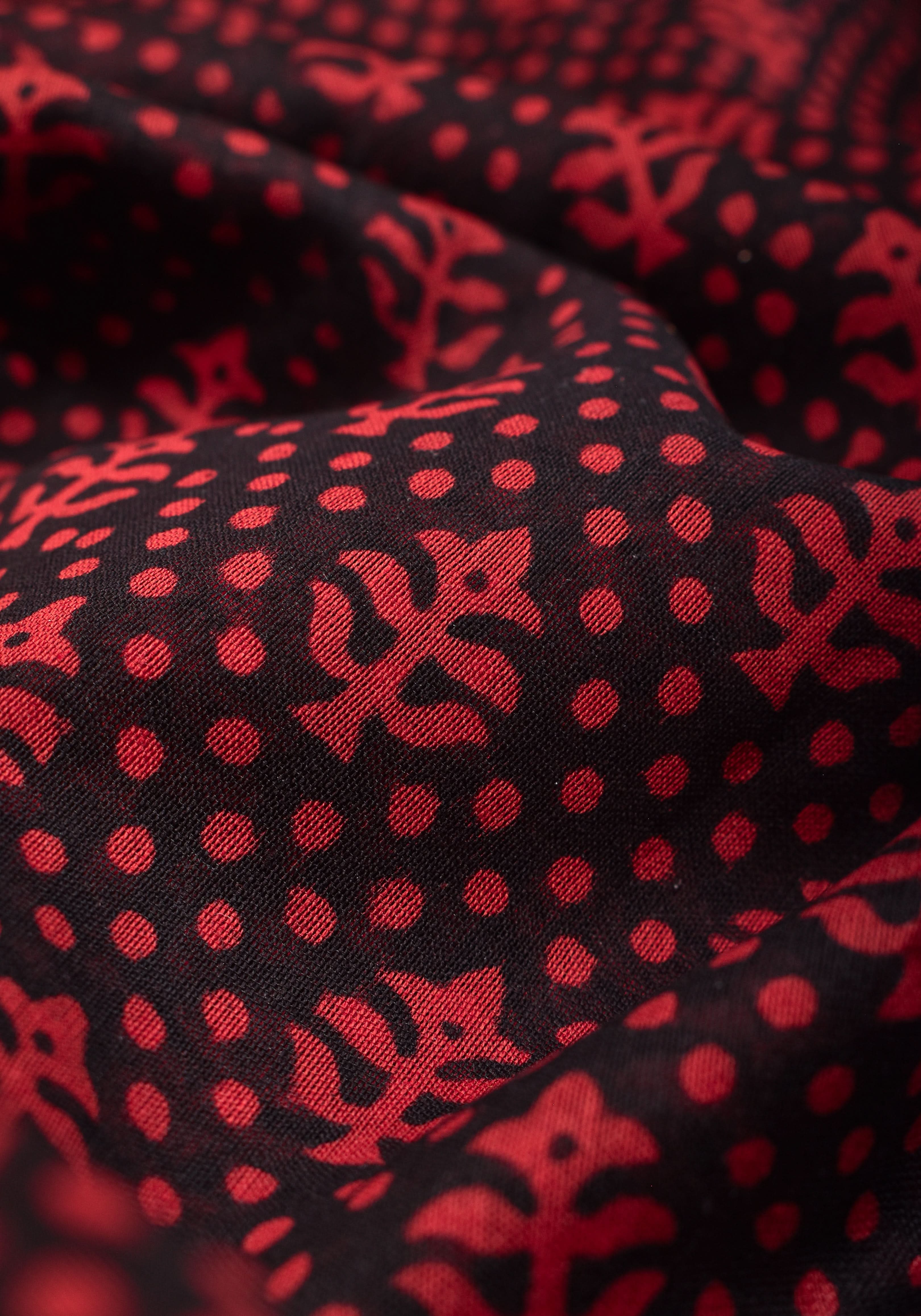 Bagh Hand block Print on Chanderi Cotton Saree in Black and Red | Shobitam
