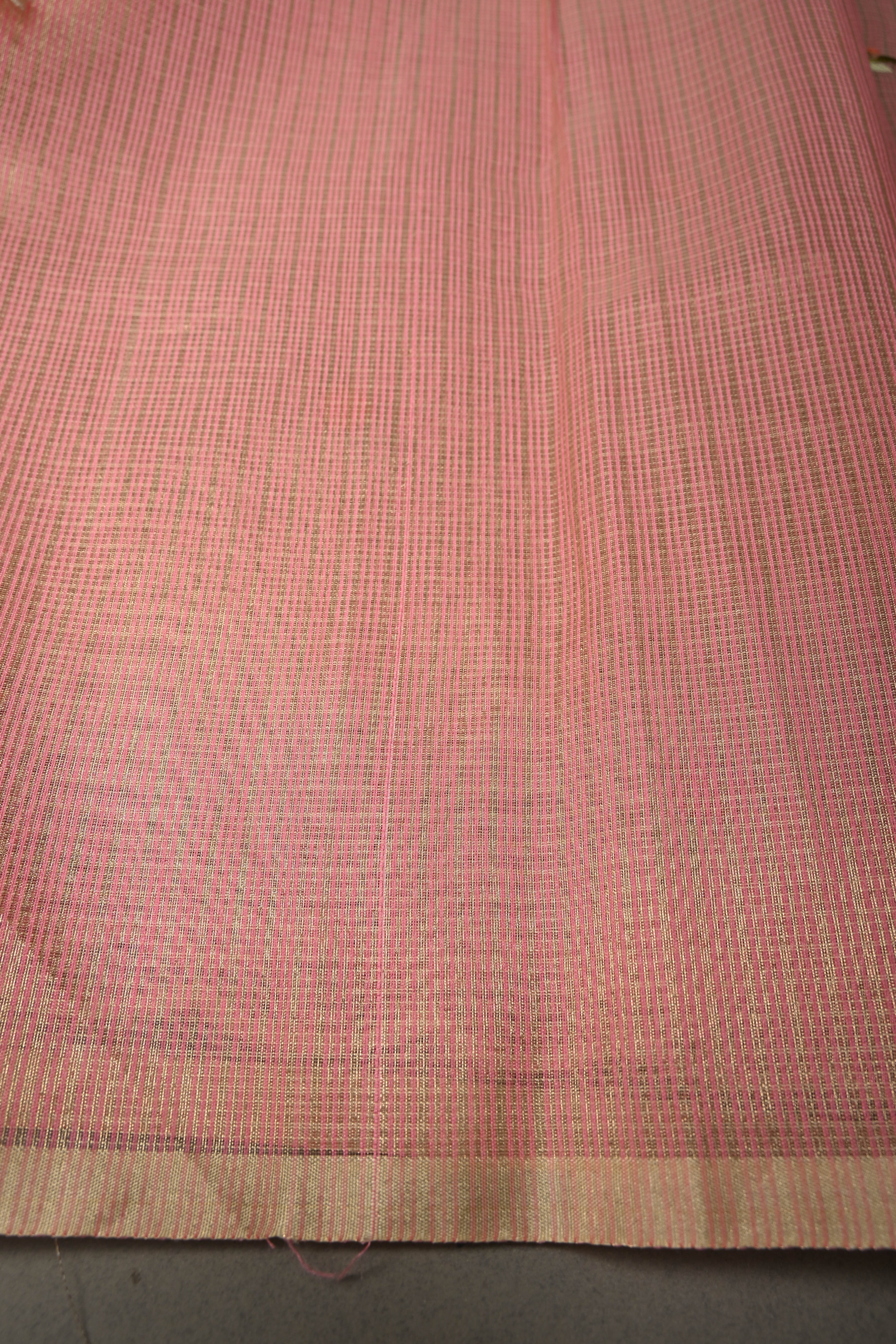 Rose Pink Meenakari Embroidery on Kota Doria Tissue Saree with Floral and Crane Scalloped Border | Shobitam