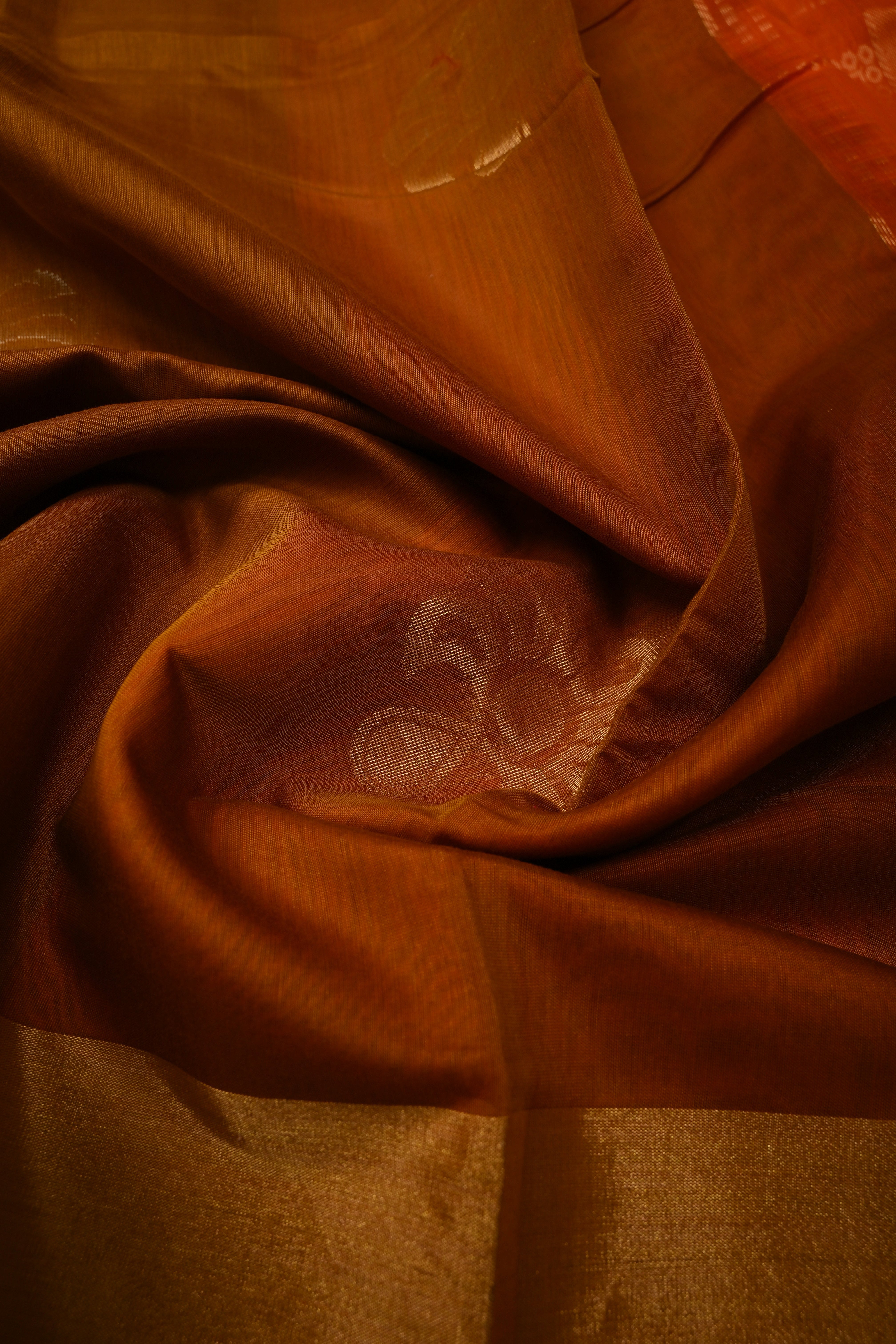 Brown Handwoven Maheswari Silk Cotton Saree with Floral Zari Buttas and Zari Border