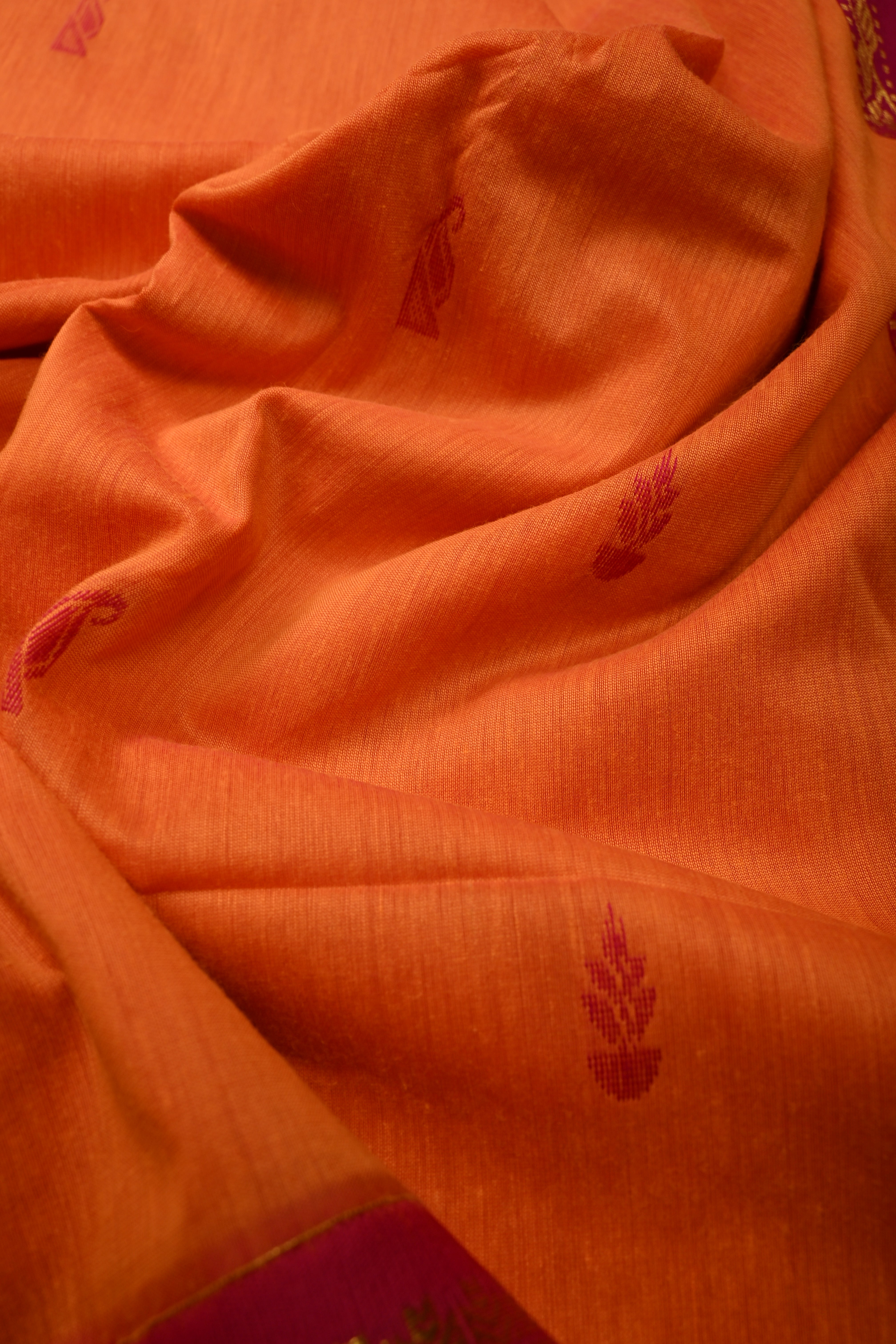 Kesari Orange Cotton Silk Saree with Thread Buttas and Contrast Zari Border