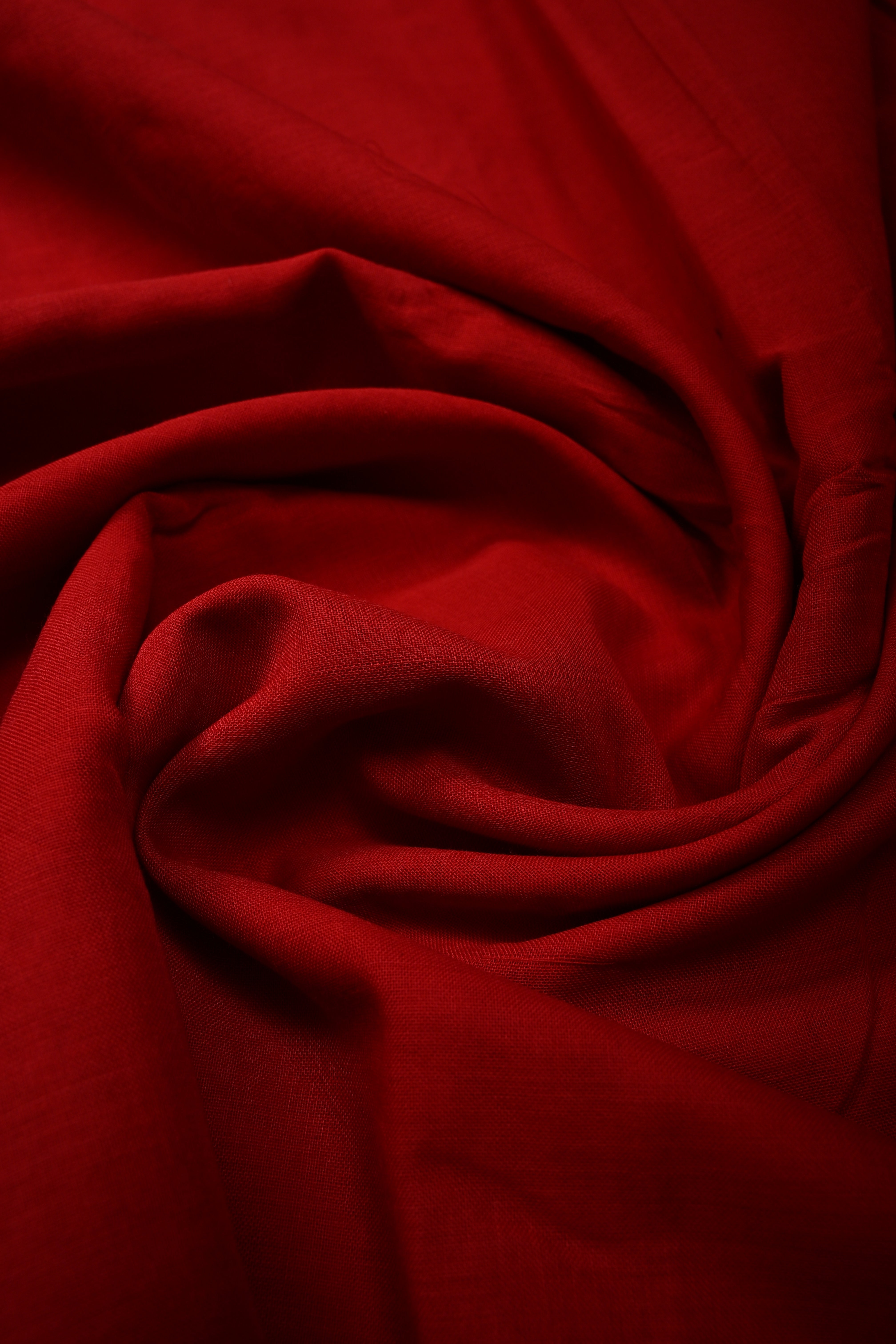 Blood Red Narayanpet Cotton Saree with Minimal Borders, No Blouse Piece