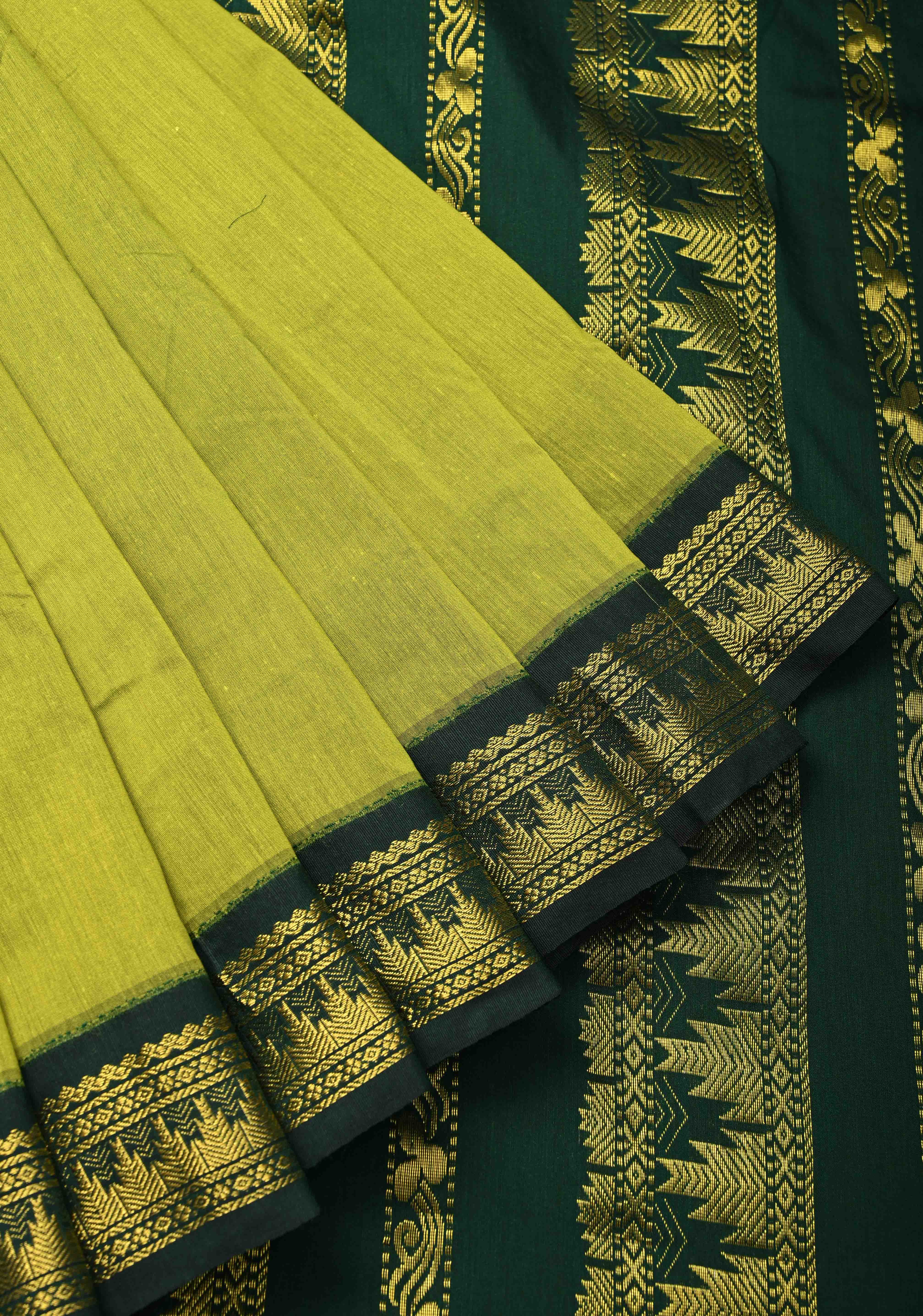 Lemon Green Venkatagiri Cotton Silk Saree with Zari Border Ready To Wear Saree