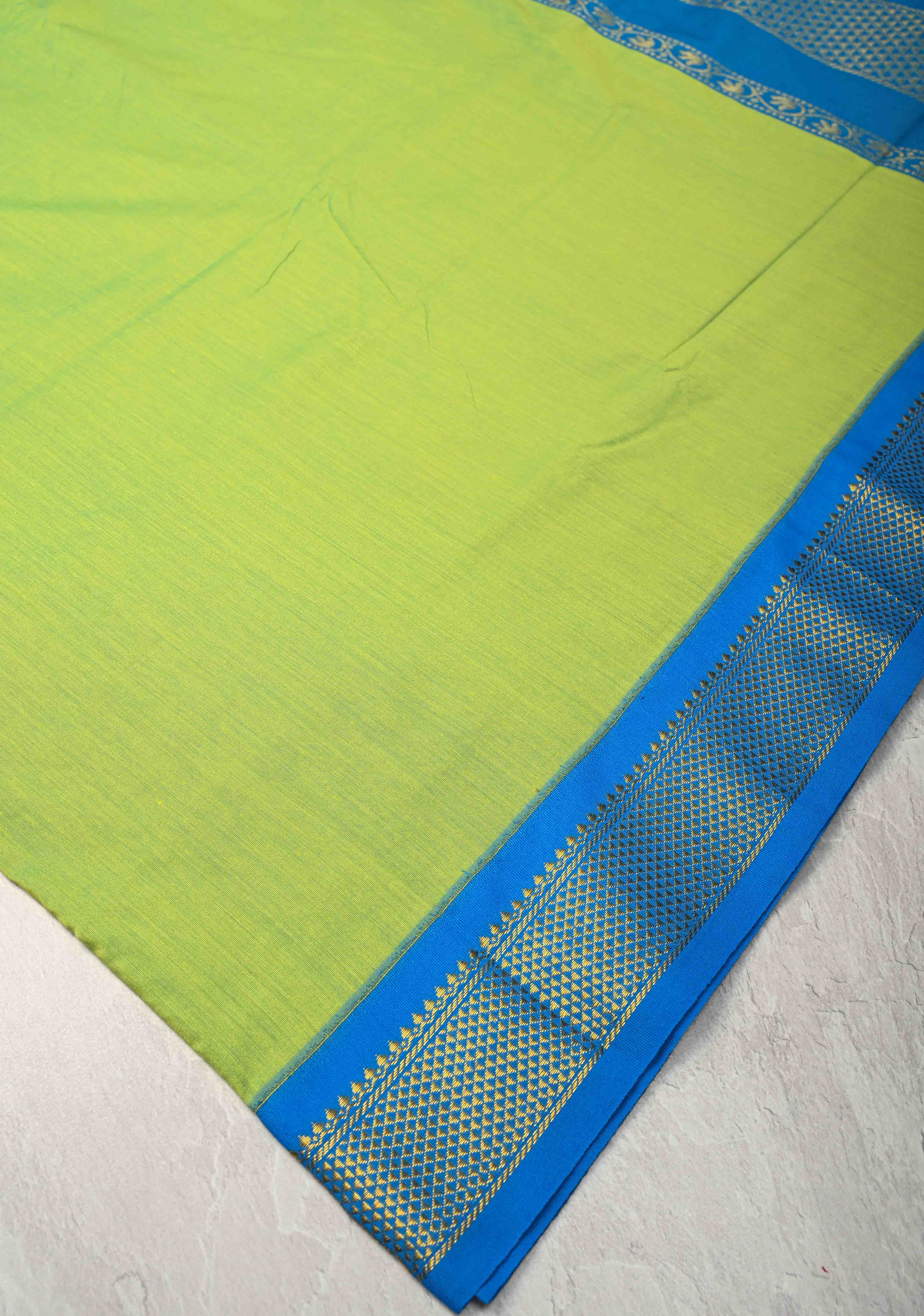 Electric Green Venkatagiri Cotton Silk Saree with Zari Border | Shobitam
