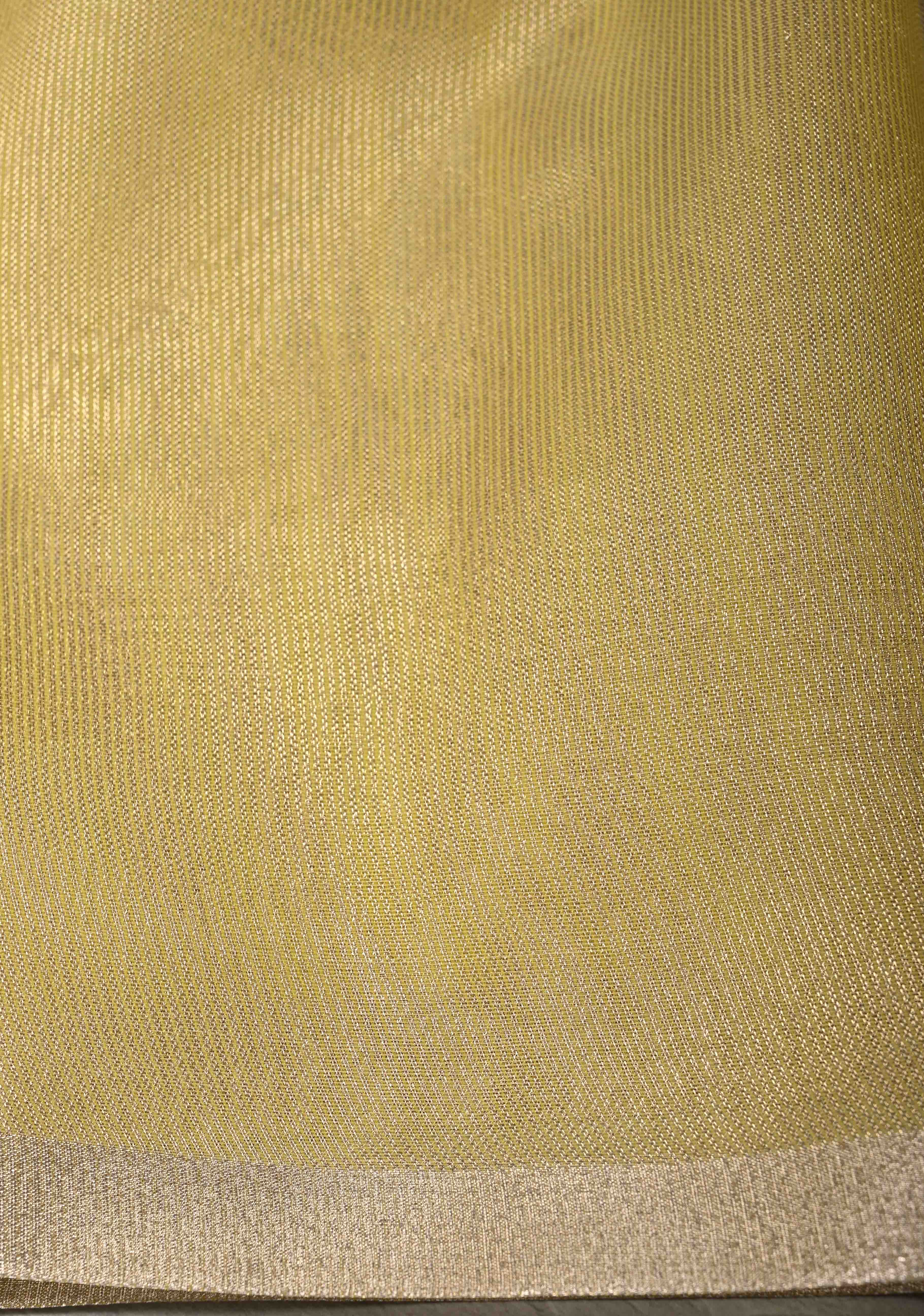 Musturd Yellow Semi Kora Saree with Tissue Stripes and Minimal Zari Border | Shobitam