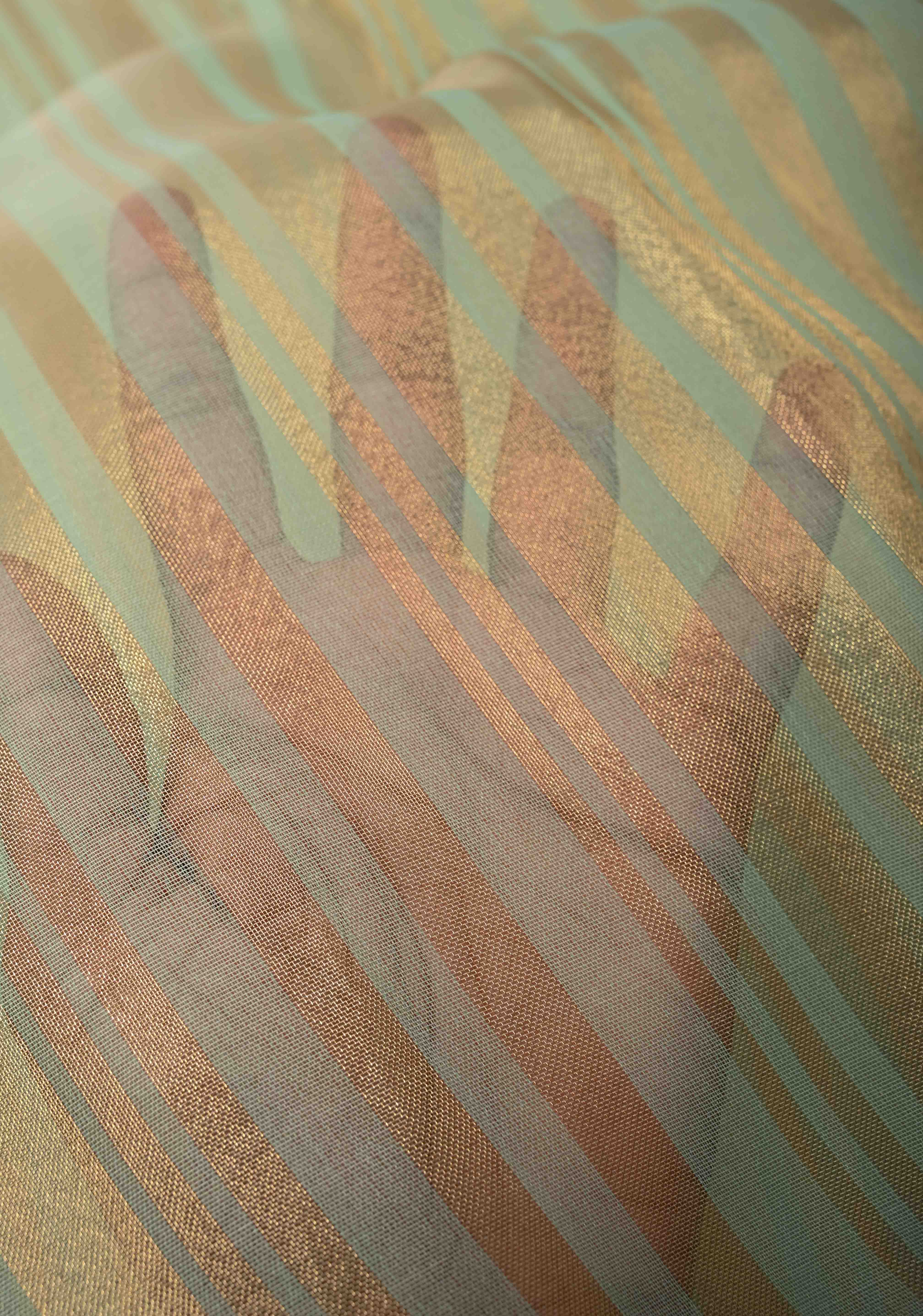 Dusty Pista Semi Kora Saree with Tissue Stripes and Minimal Zari Border | Shobitam