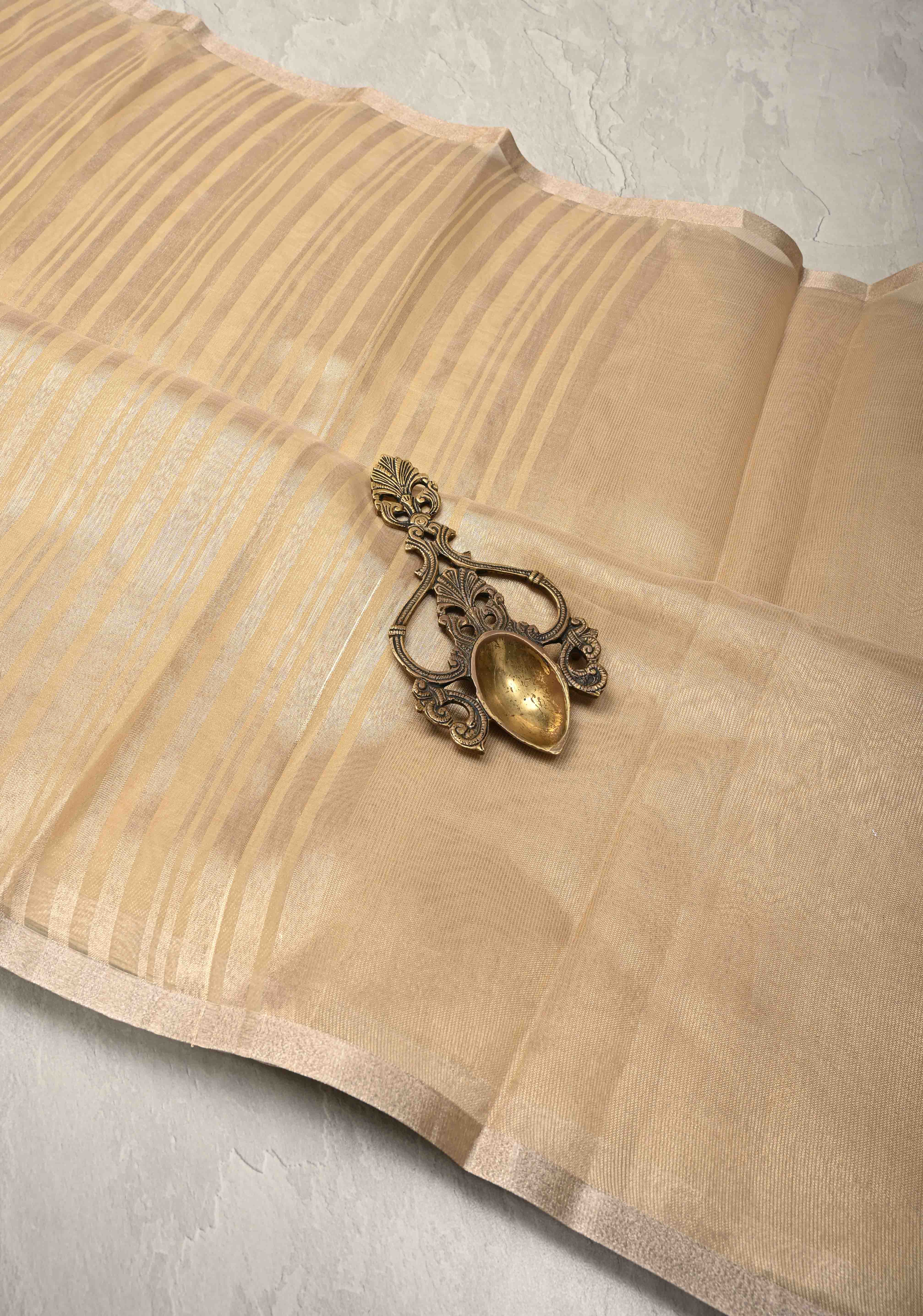 Cream Semi Kora Saree with Tissue Stripes and Minimal Zari Border
