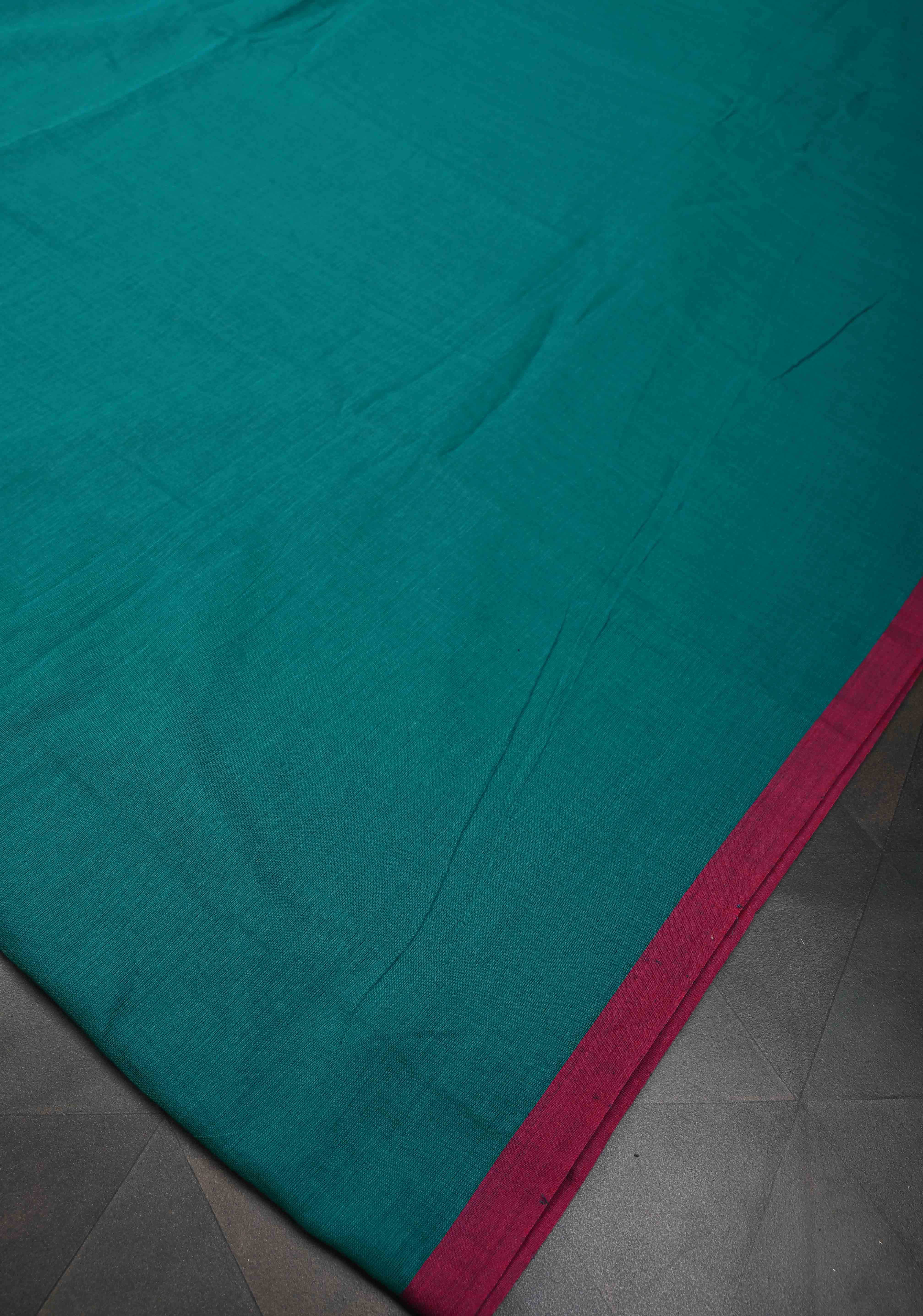 Teal Green Mulmul Cotton Saree with Long tassels, No Blouse Piece | Shobitam