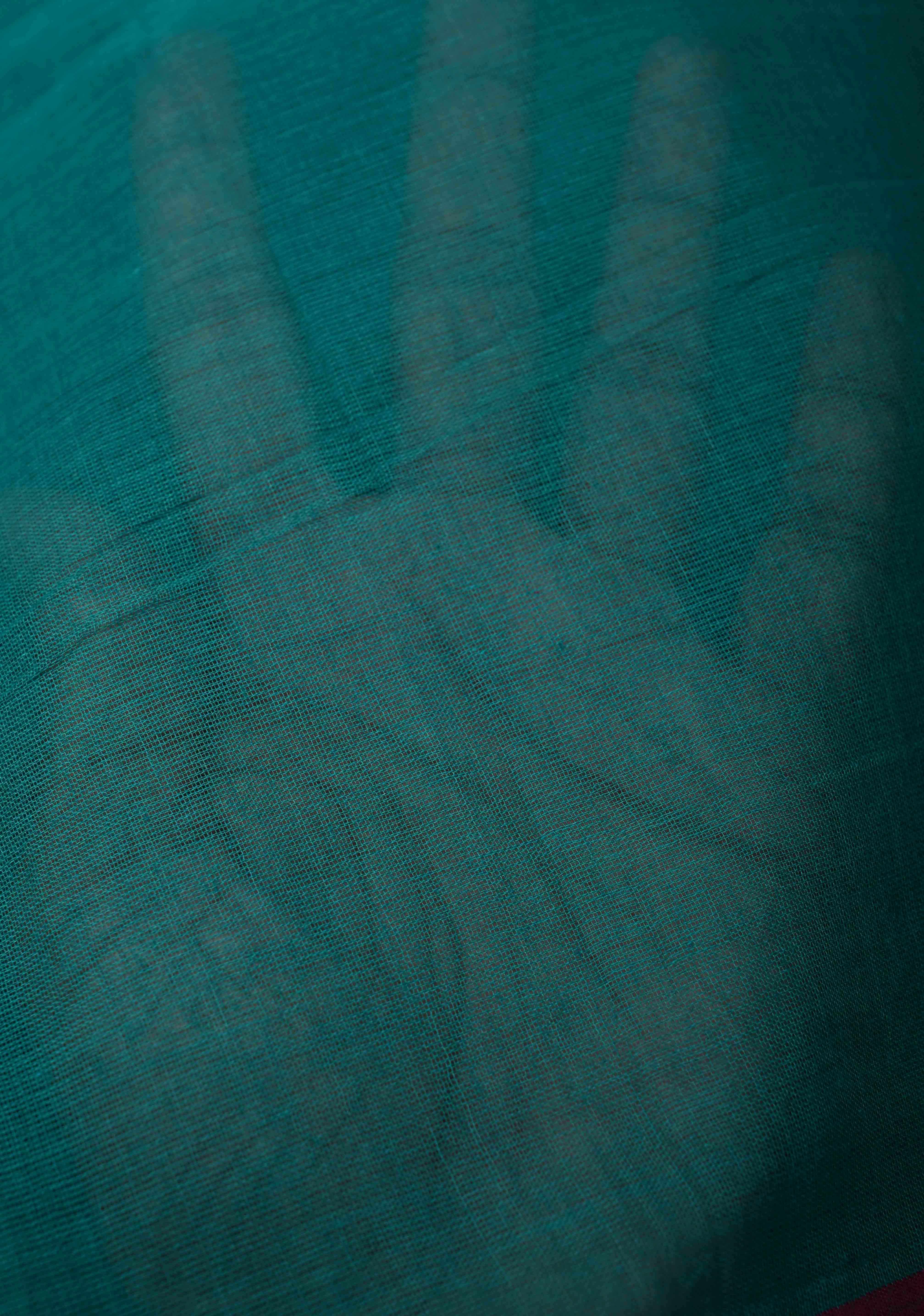 Teal Green Mulmul Cotton Saree with Long tassels, No Blouse Piece | Shobitam