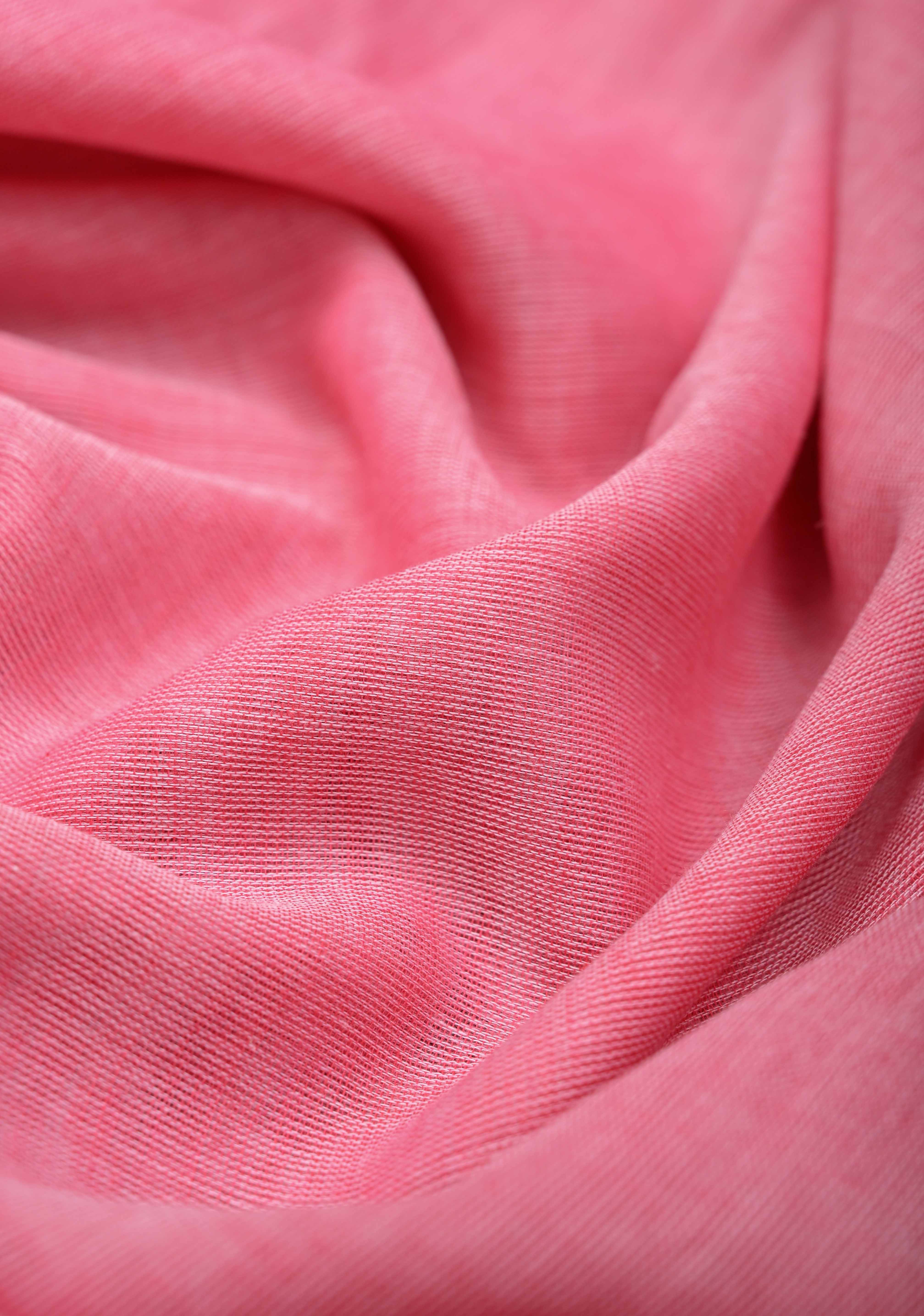 Pink Mulmul Cotton Saree with Long tassels, No Blouse Piece | Shobitam