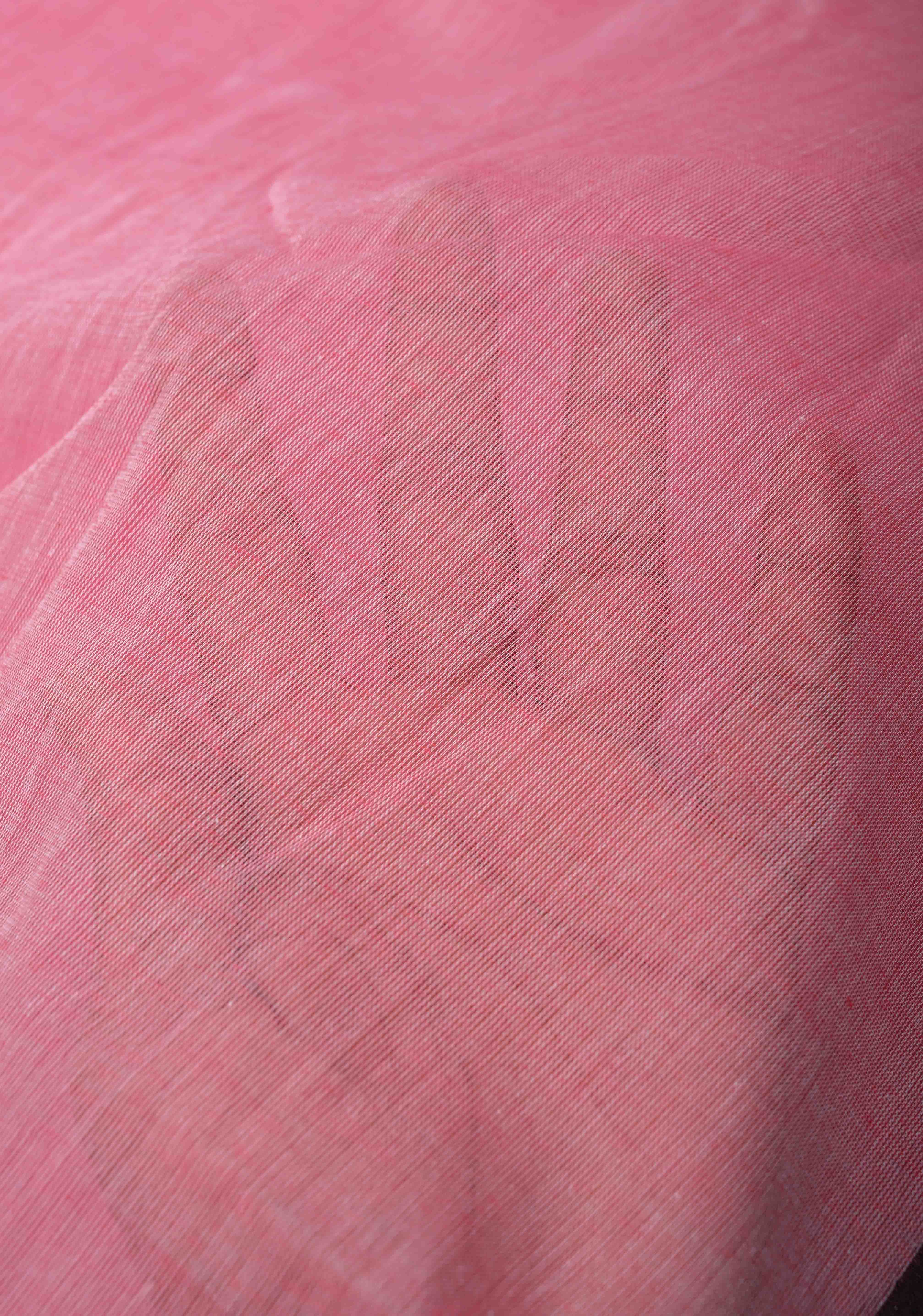Pink Mulmul Cotton Saree with Long tassels, No Blouse Piece | Shobitam