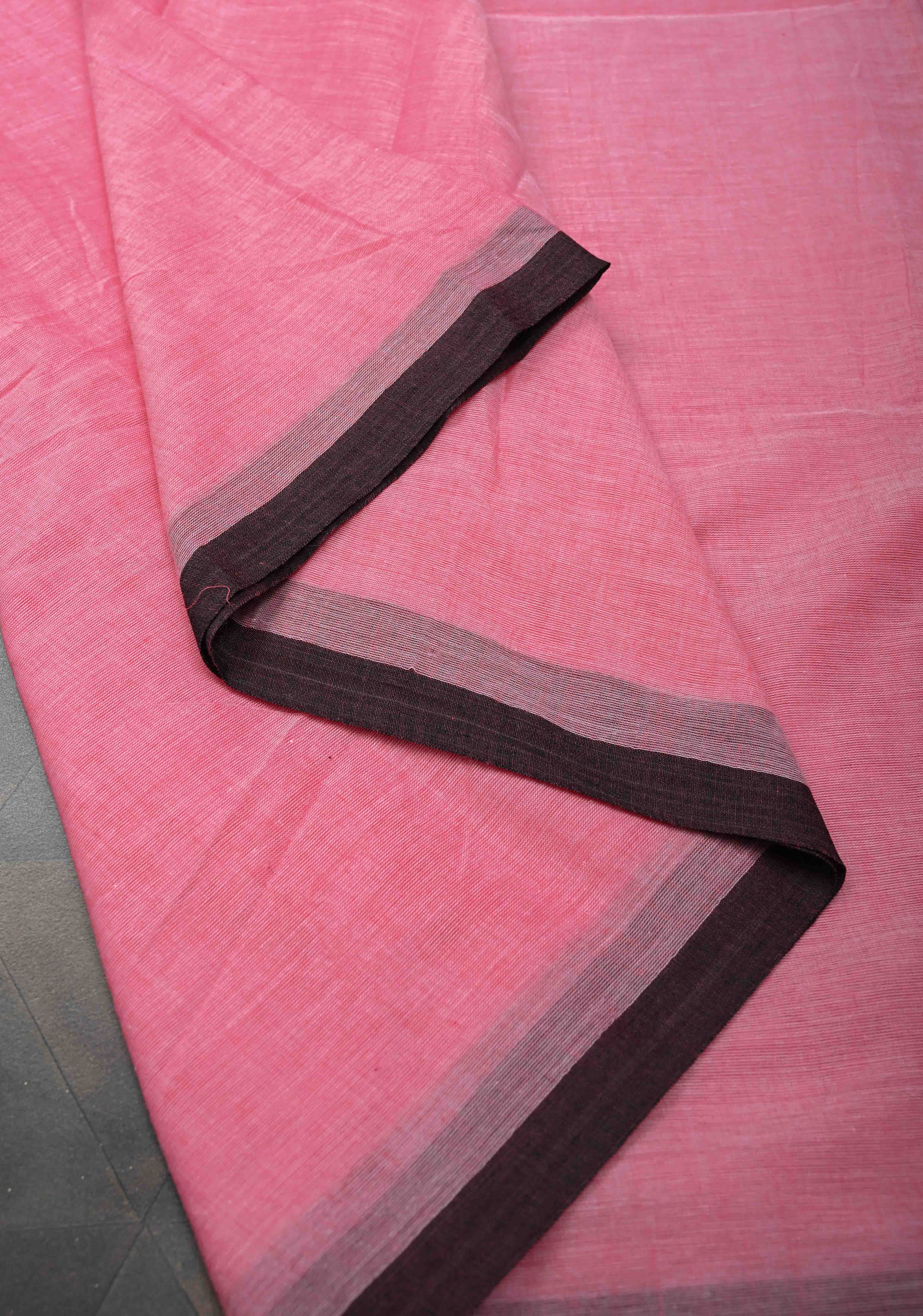 Pink Mulmul Cotton Saree with Long tassels, No Blouse Piece | Shobitam