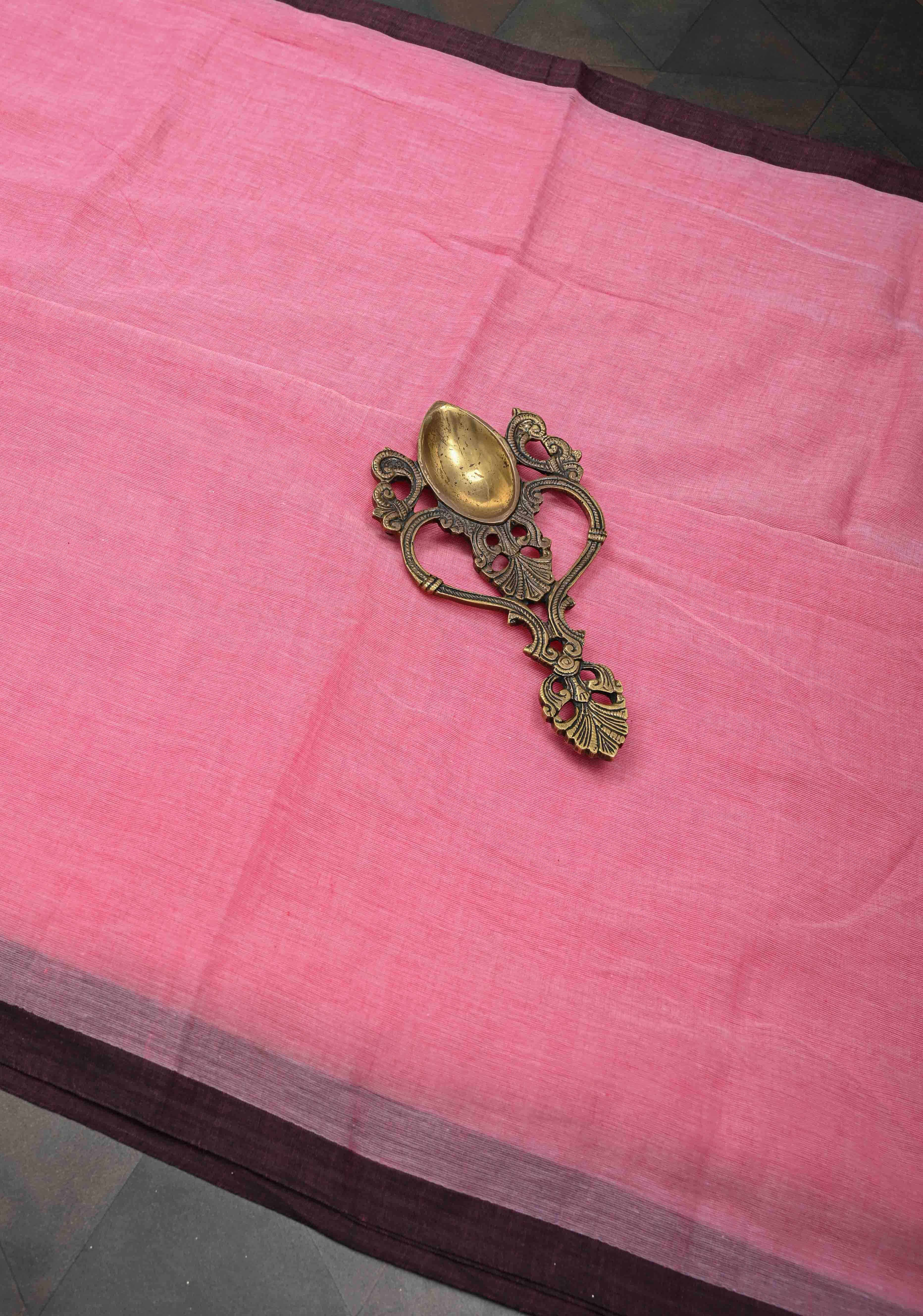 Pink Mulmul Cotton Saree with Long tassels, No Blouse Piece | Shobitam